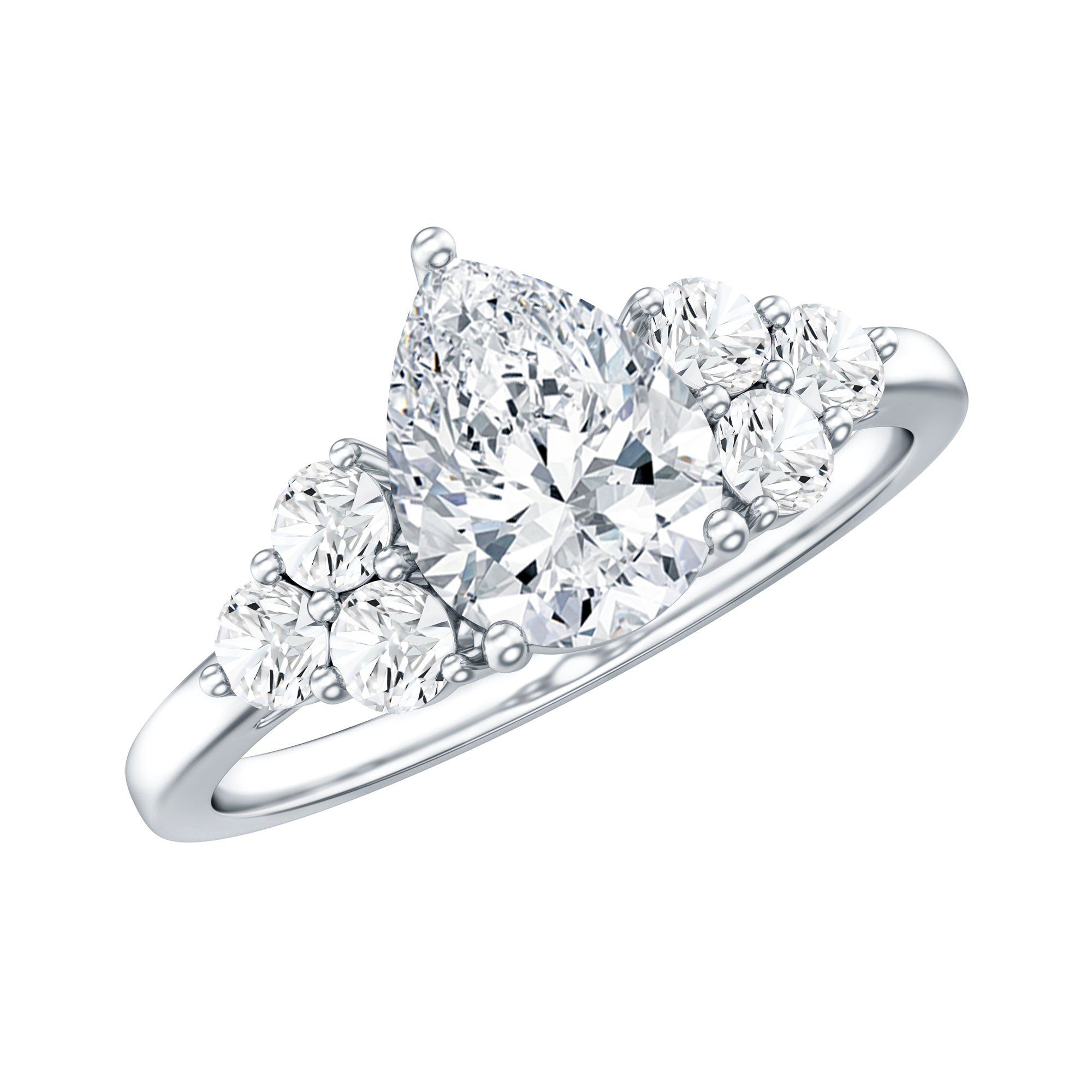 Lab Grown Diamond Teardrop Engagement Ring With Round Shape Trio Lab - ( EF-VS ) - Rosec Jewels