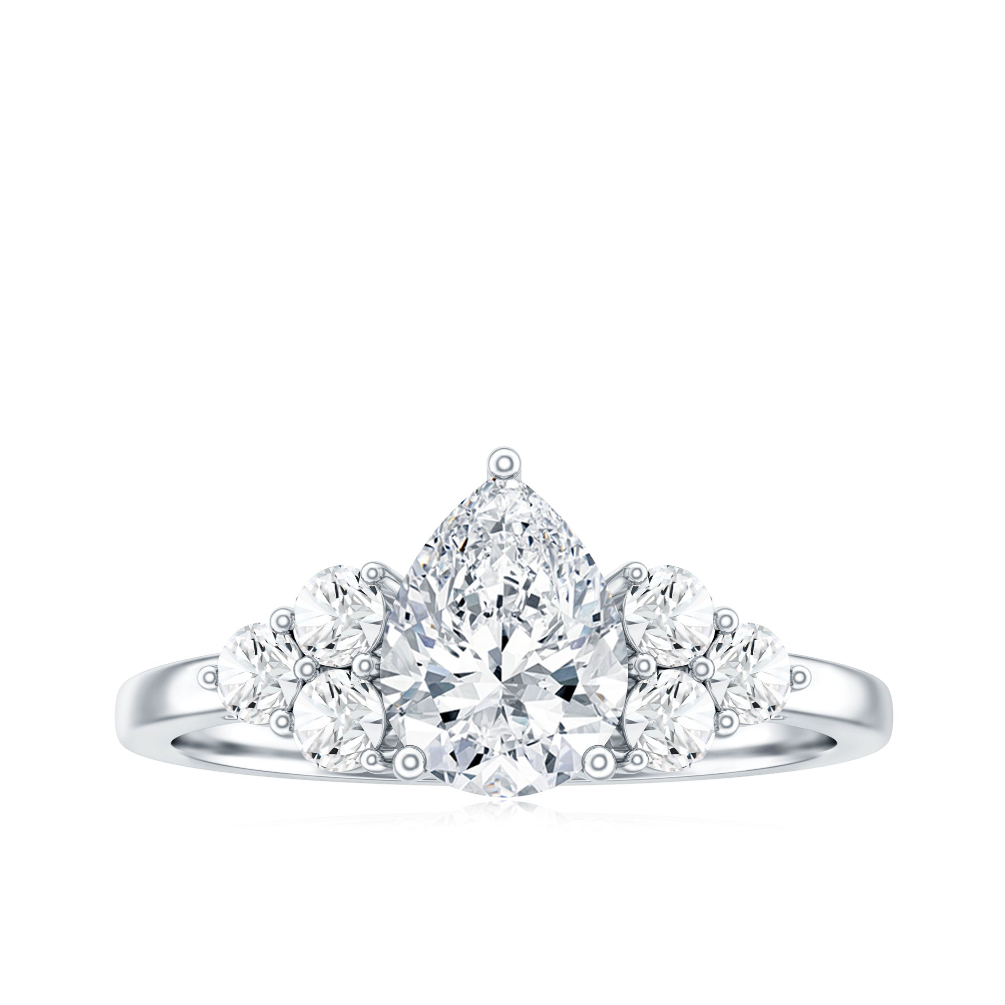 Lab Grown Diamond Teardrop Engagement Ring With Round Shape Trio Lab - ( EF-VS ) - Rosec Jewels