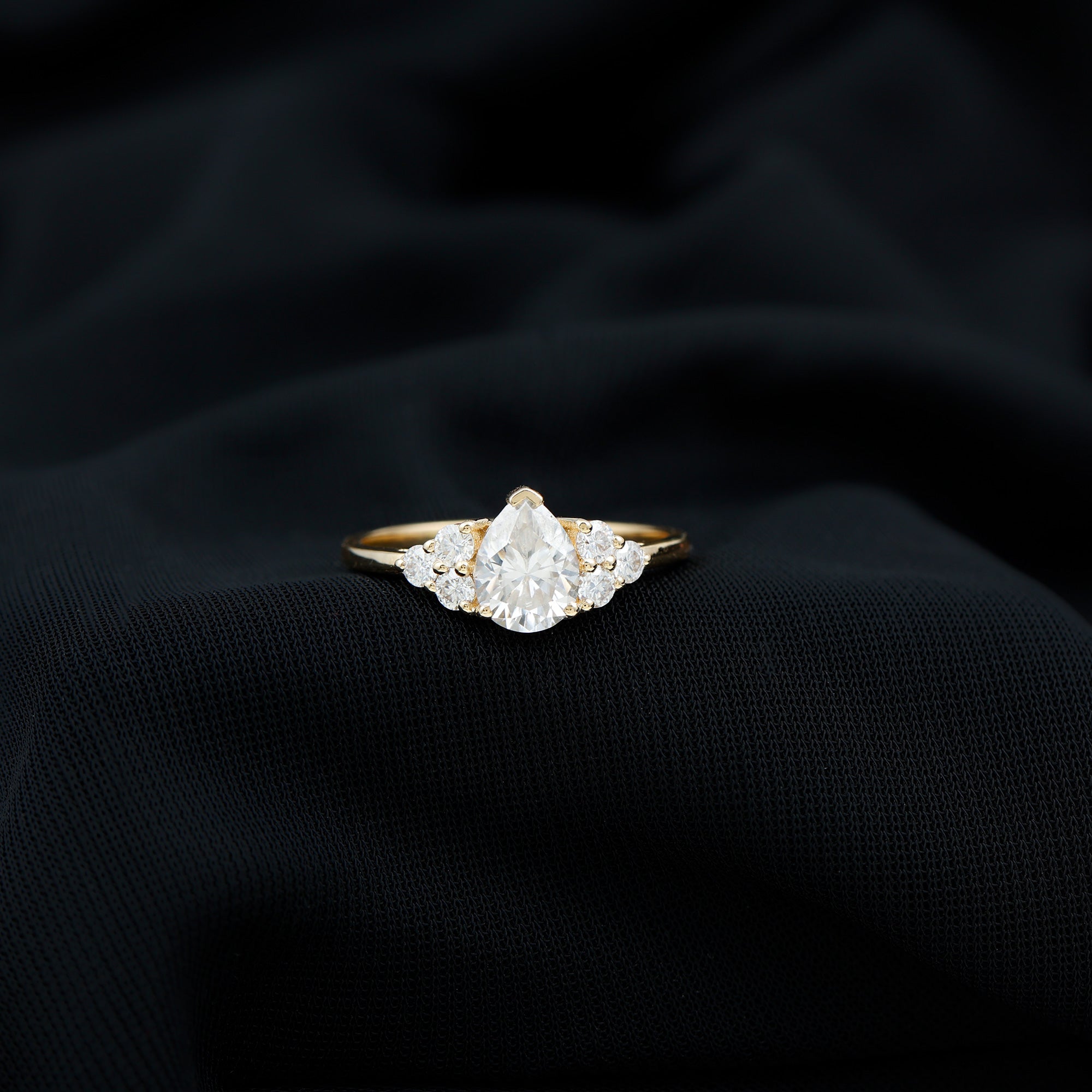 Rosec Jewels-Lab Grown Diamond Teardrop Engagement Ring With Round Shape Trio