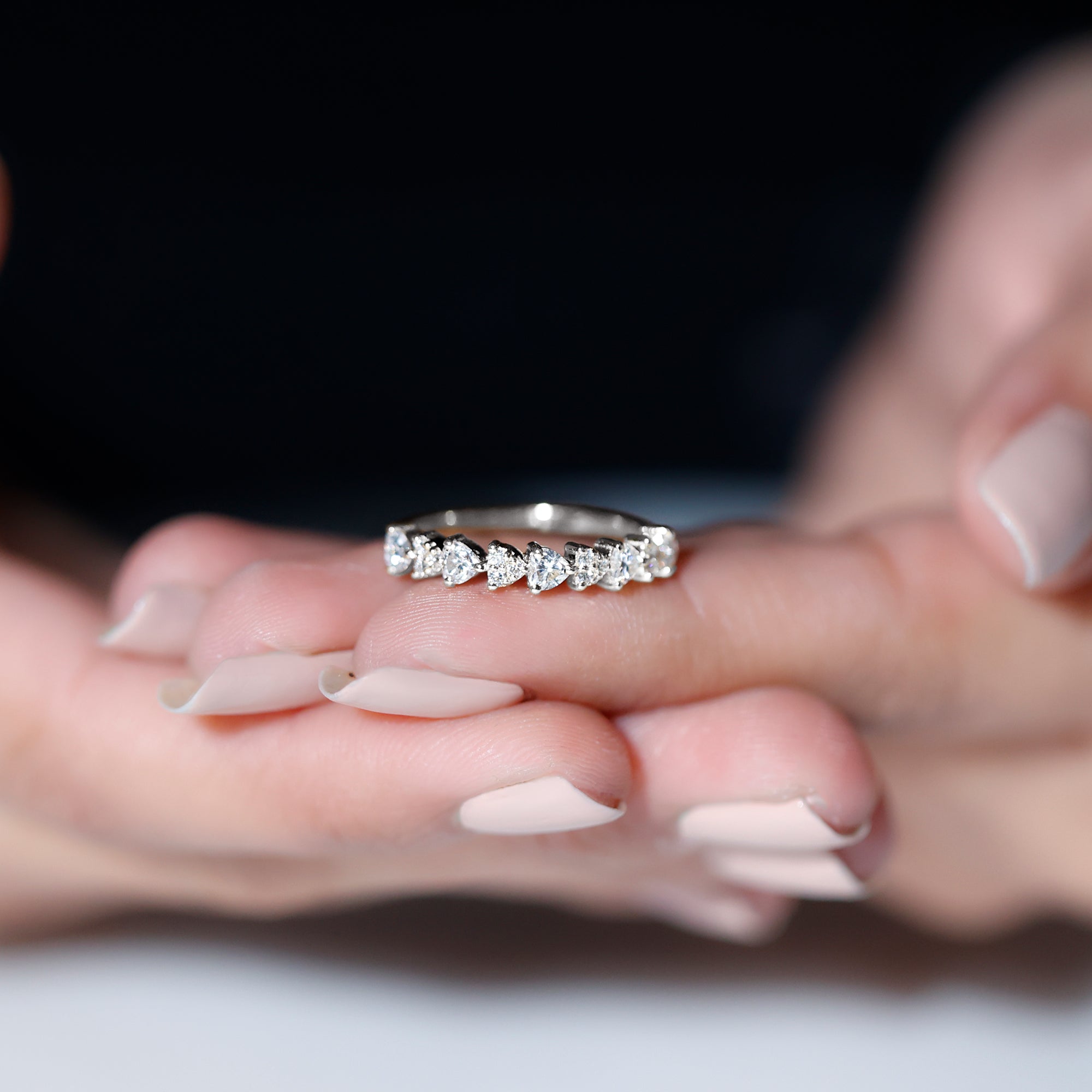 Rosec Jewels-Brilliant Cut Lab Grown Diamond Heart Wedding Band Ring