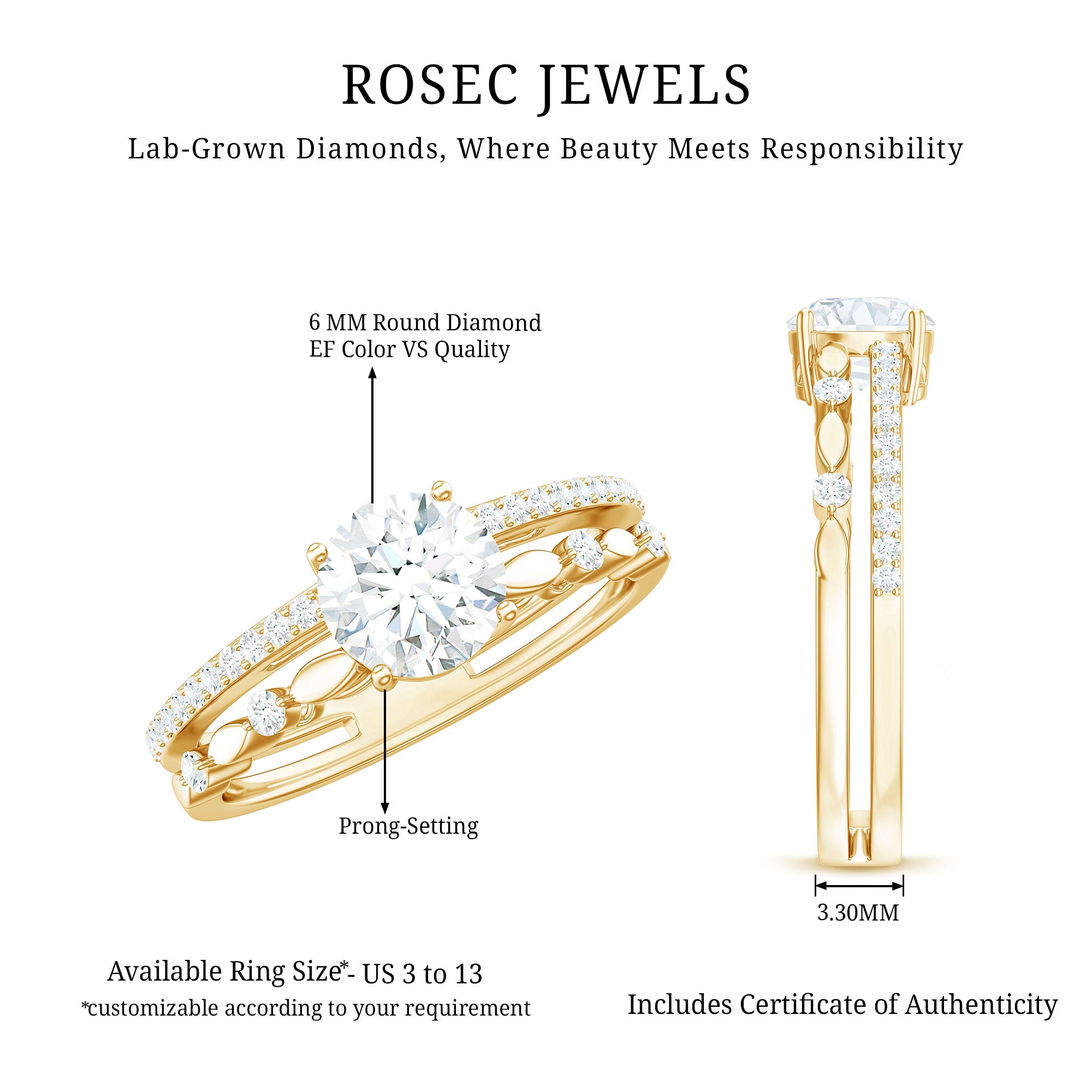 Rosec Jewels-Brilliant Cut Lab Grown Diamond Designer Engagement Ring