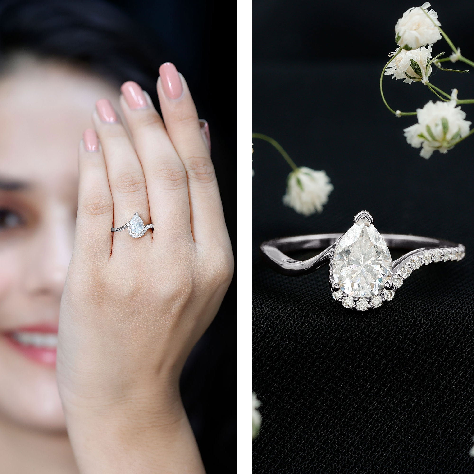 Rosec Jewels-Diamond Teardrop Designer Engagement Ring