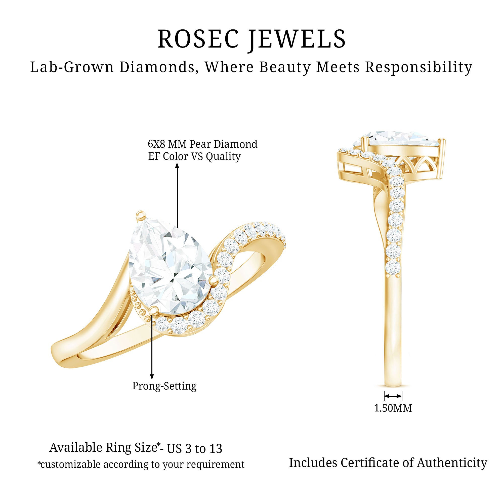 Rosec Jewels-Diamond Teardrop Designer Engagement Ring