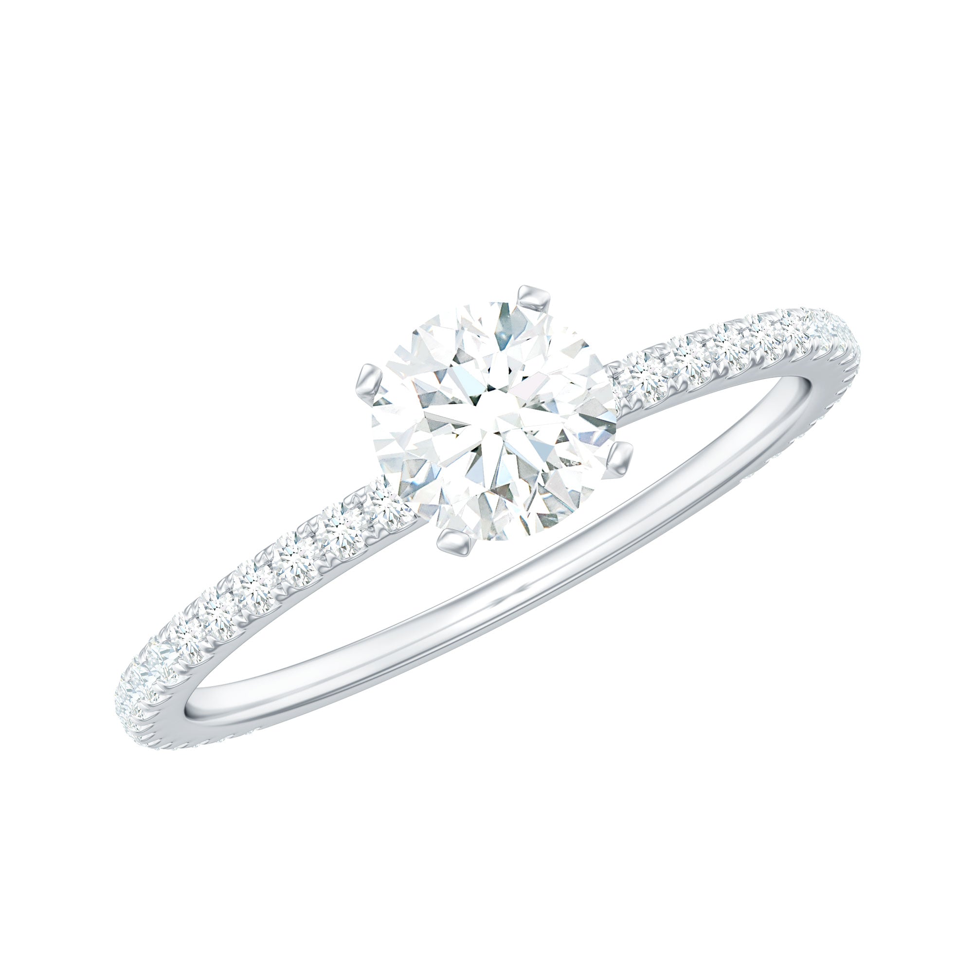 Rosec Jewels-Round Brilliant Cut Lab Grown Diamond Promise Ring with Side Stones