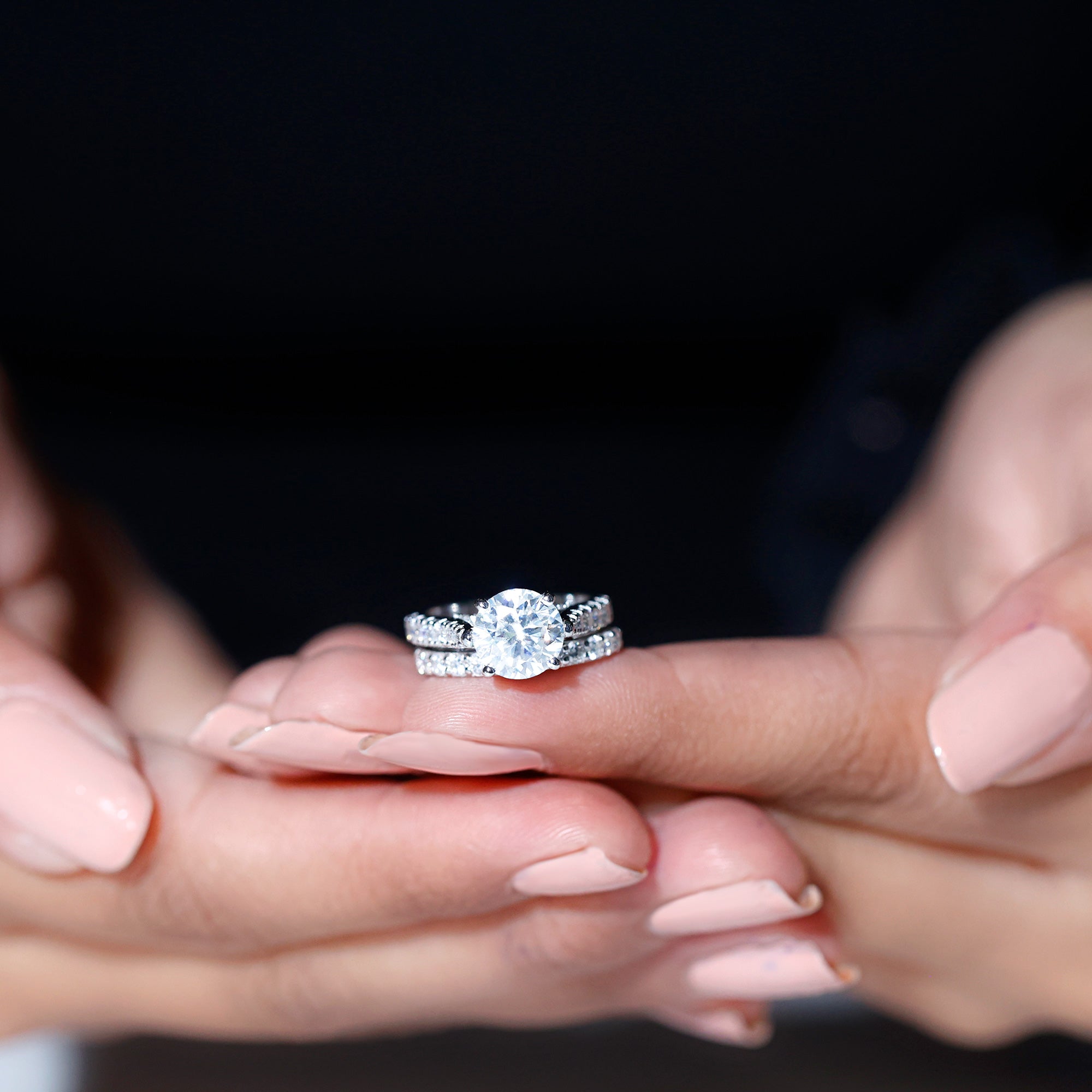 Rosec Jewels-Certified 8 mm Round Lab Grown Diamond Wedding Engagement Ring Set