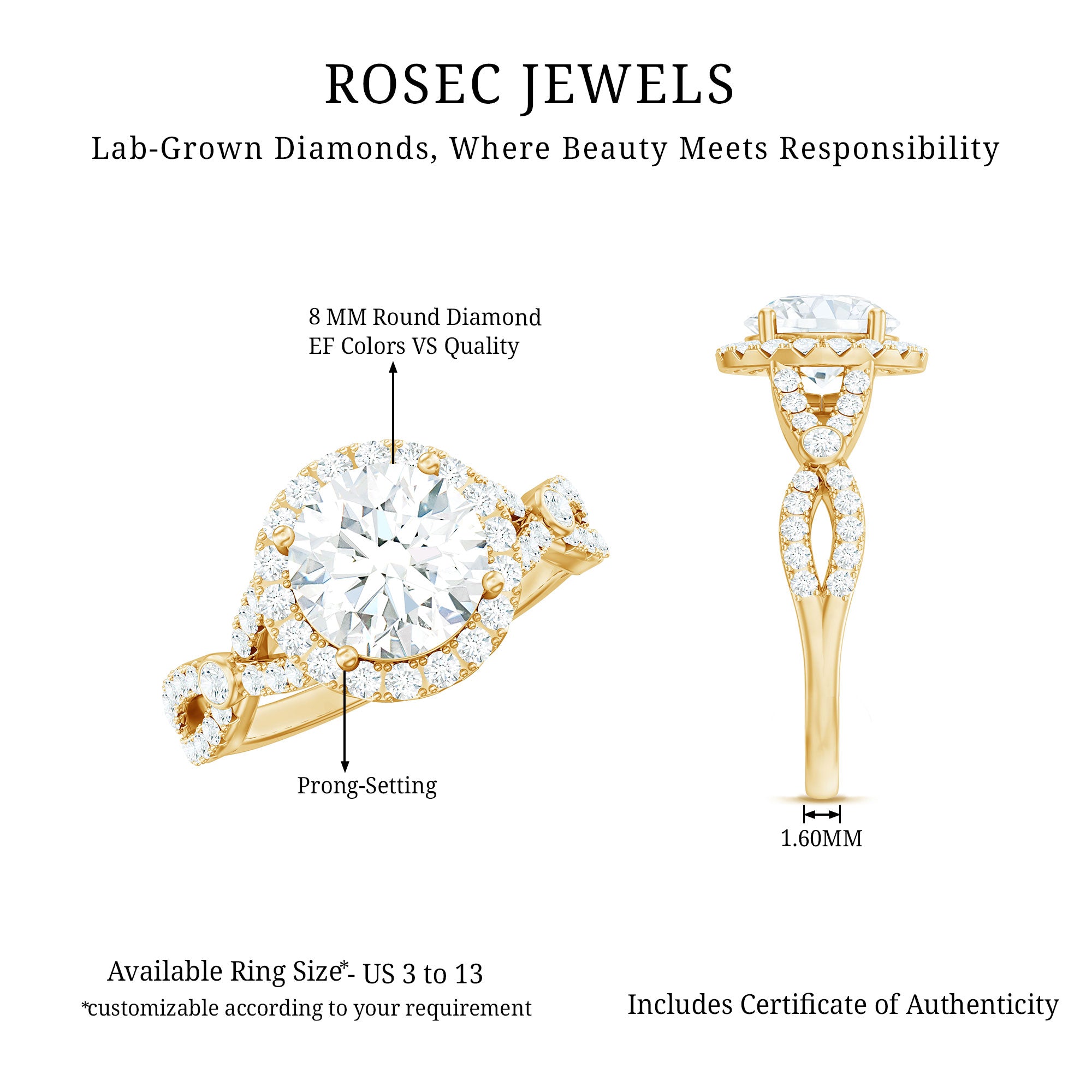 Rosec Jewels-Lab Created Diamond Criss Cross Engagement Ring For Women