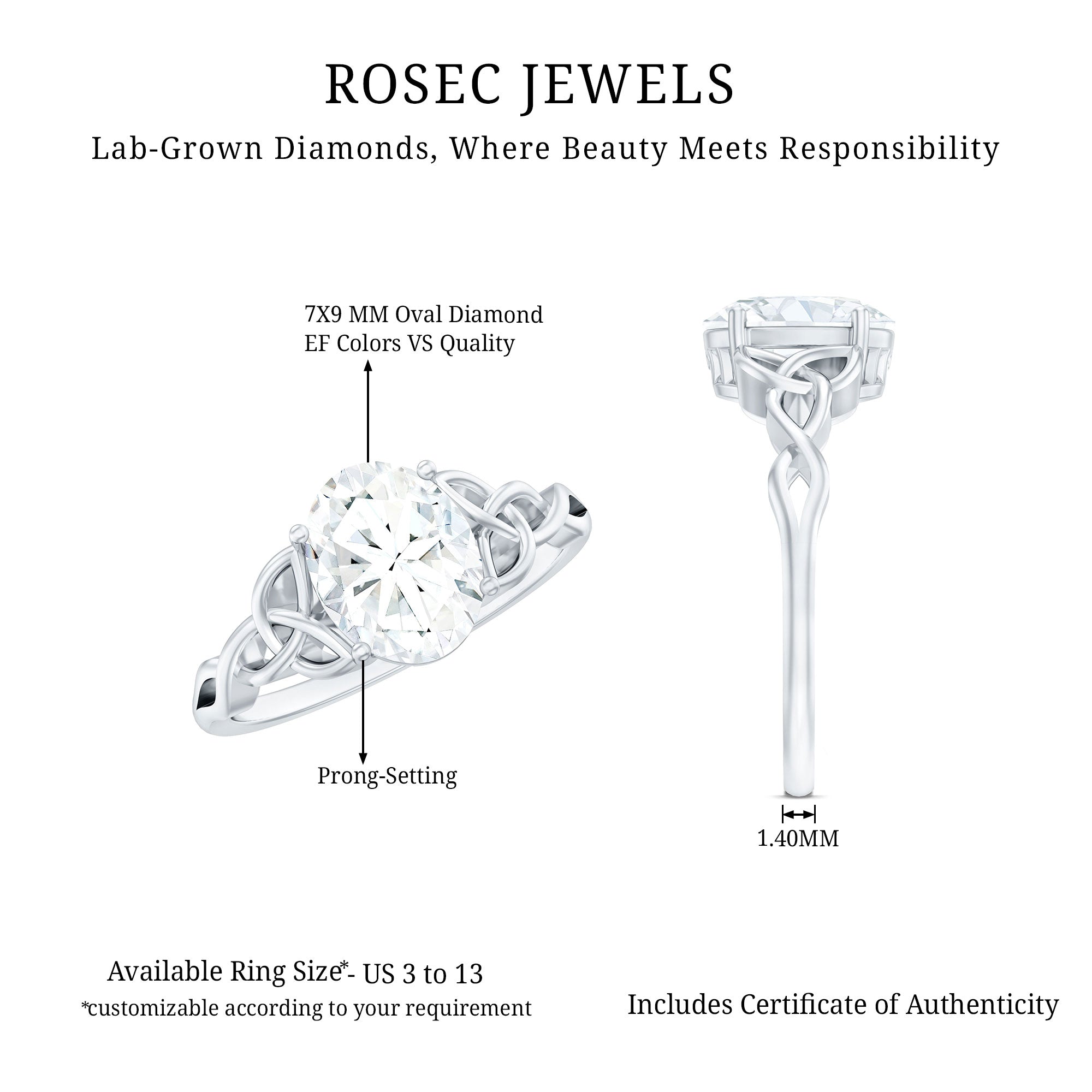 Rosec Jewels-Women Lab Grown Diamond Celtic Knot Engagement Ring