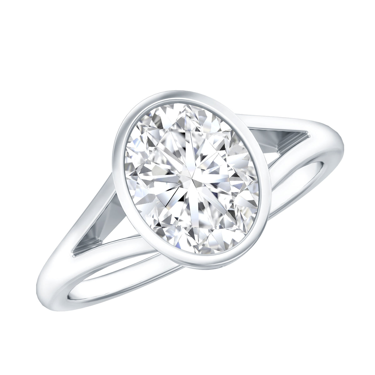 2 Carat Bezel Set Oval Lab Created Diamond Solitaire Ring with IGI Certificate Lab - ( E-VS1 ) - Rosec Jewels