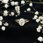 Rosec Jewels-Bezel Set Oval Lab Created Diamond Solitaire Ring For Women