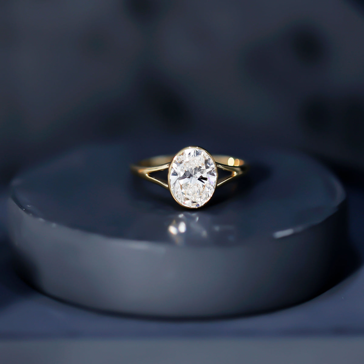 Bezel Set Oval Lab Created Diamond Solitaire Ring For Women Lab - ( EF-VS ) - Rosec Jewels