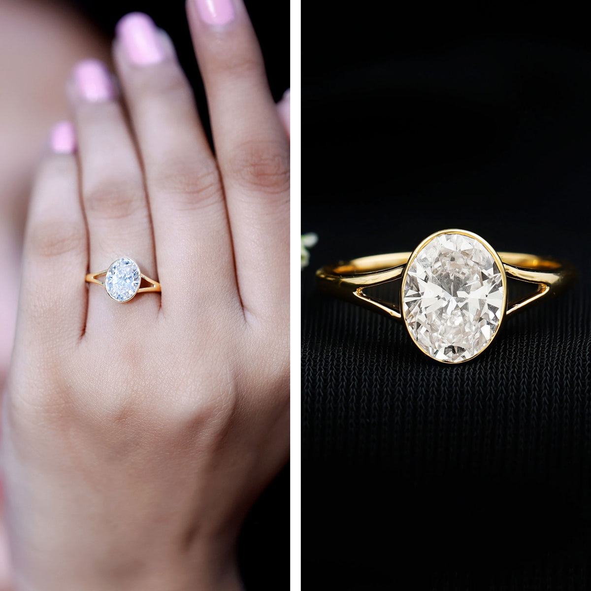 Bezel Set Oval Lab Created Diamond Solitaire Ring For Women Lab - ( EF-VS ) - Rosec Jewels