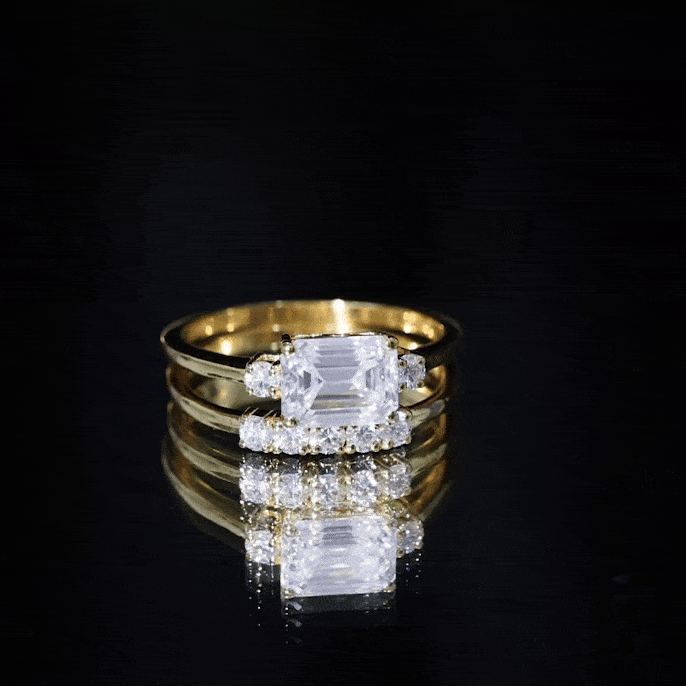 Lab Diamond Emerald Cut Engagement Ring With Band Lab - ( EF-VS ) - Rosec Jewels