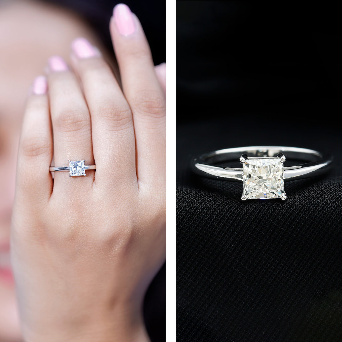 1.2 Carat Certified Lab Grown Diamond Square Cut Engagement Ring Lab - ( EF-VS ) - Rosec Jewels