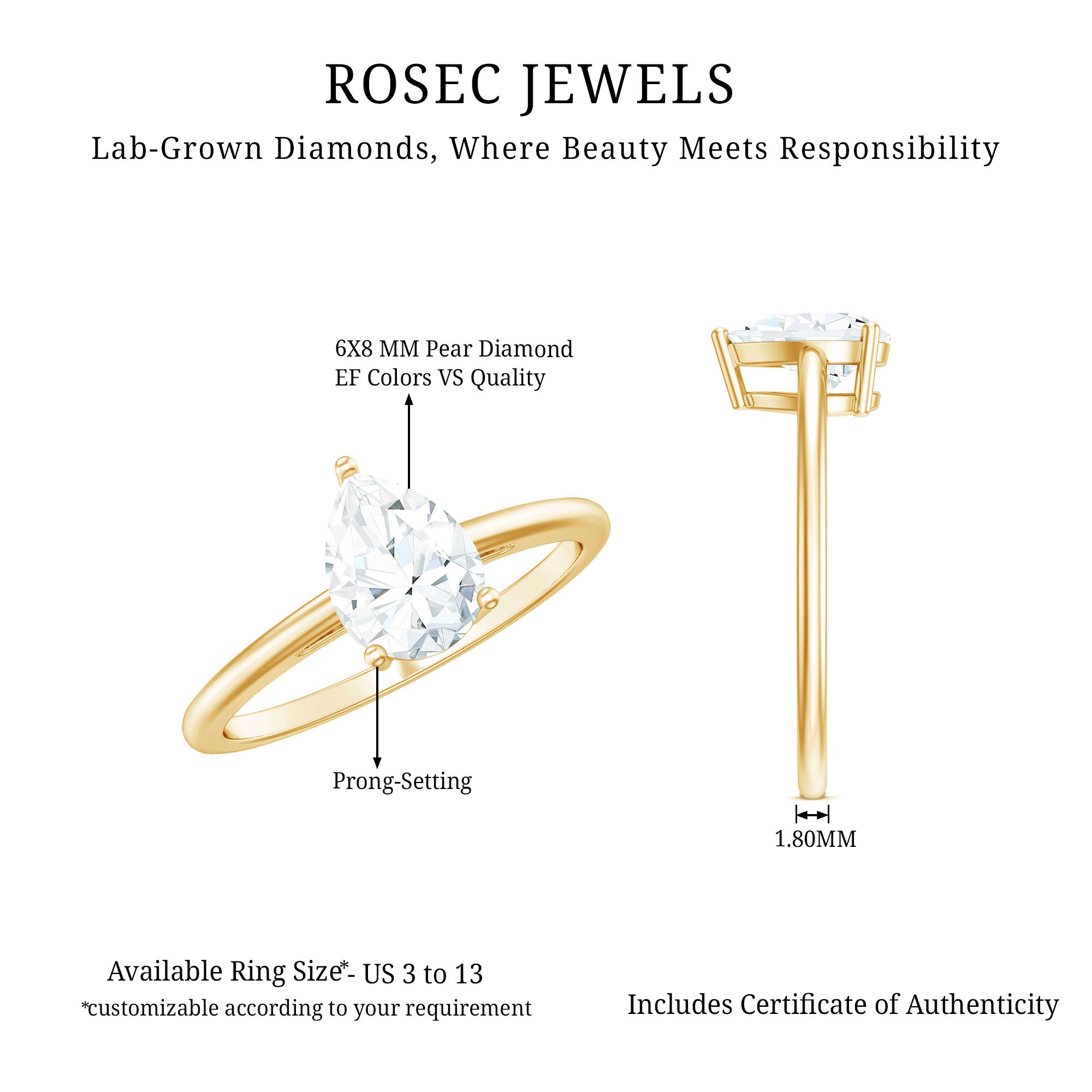 Rosec Jewels-Single Stone Lab Grown Diamond Pear Engagement Ring