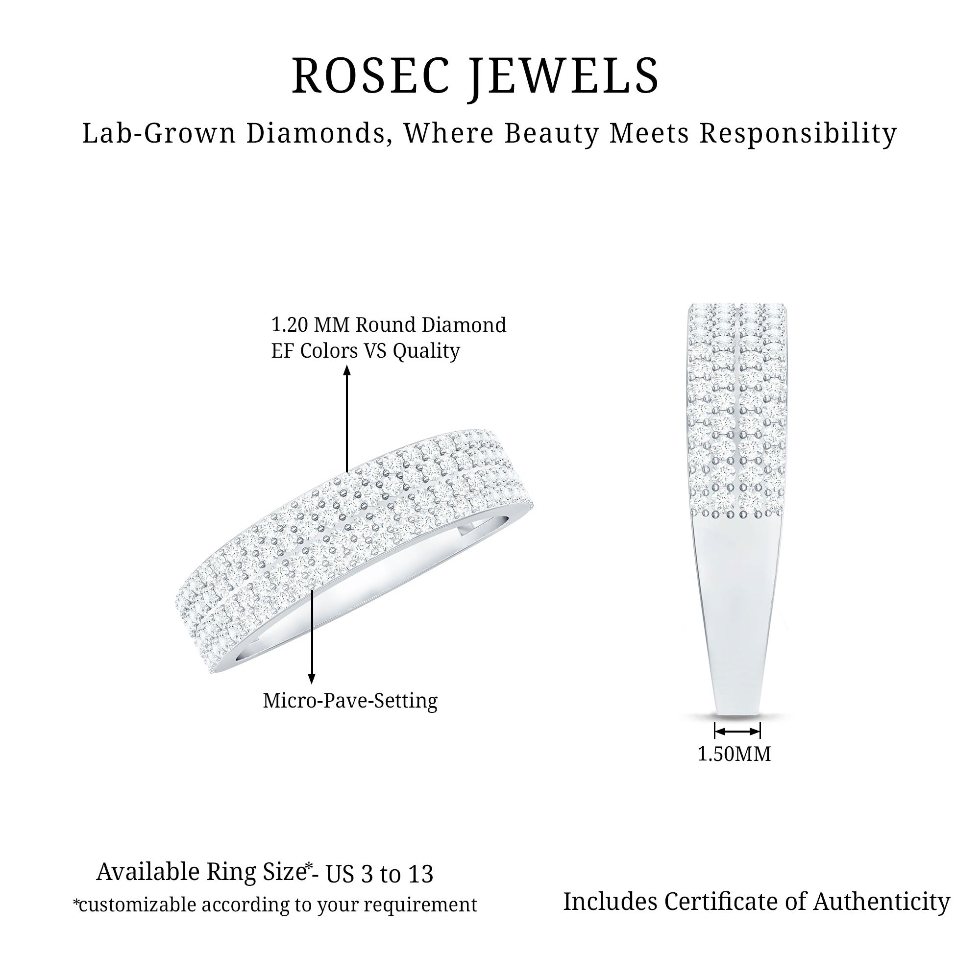 Rosec Jewels-Brilliant Cut Lab Grown Diamond Classic Wedding Band Ring