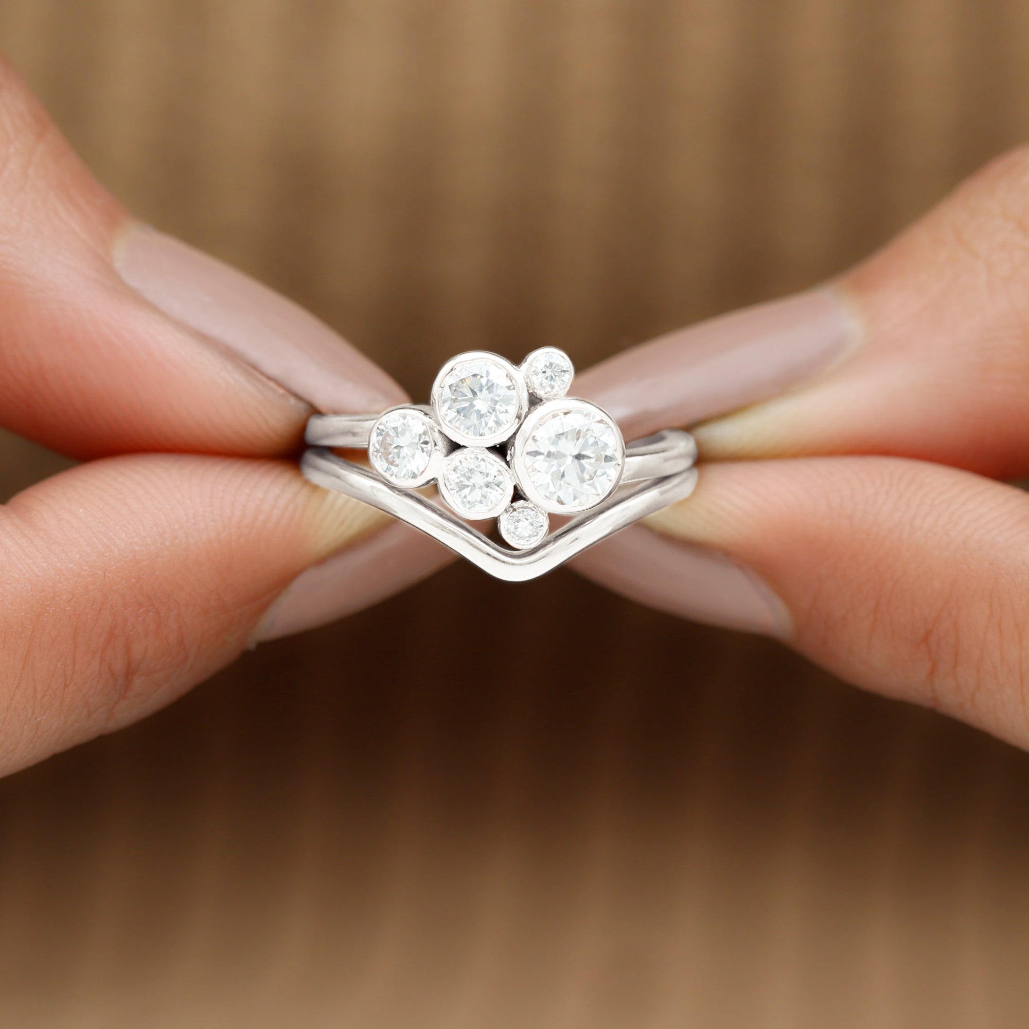 Rosec Jewels-Bezel Set Lab Created Diamond Cluster Wedding Ring Set