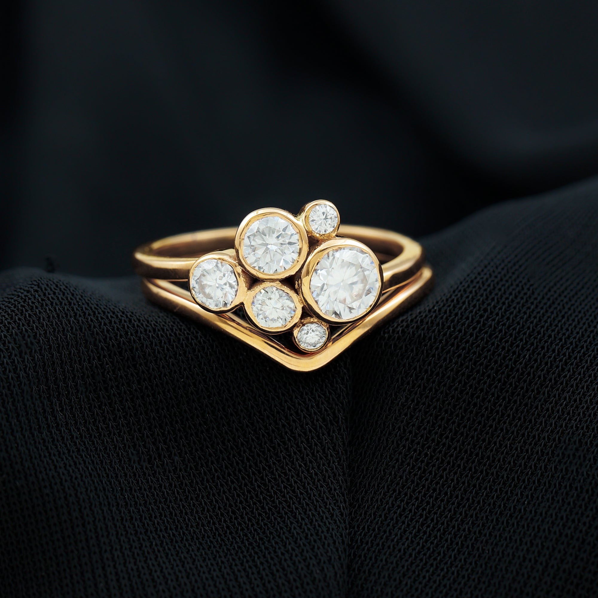 Rosec Jewels-Bezel Set Lab Created Diamond Cluster Wedding Ring Set