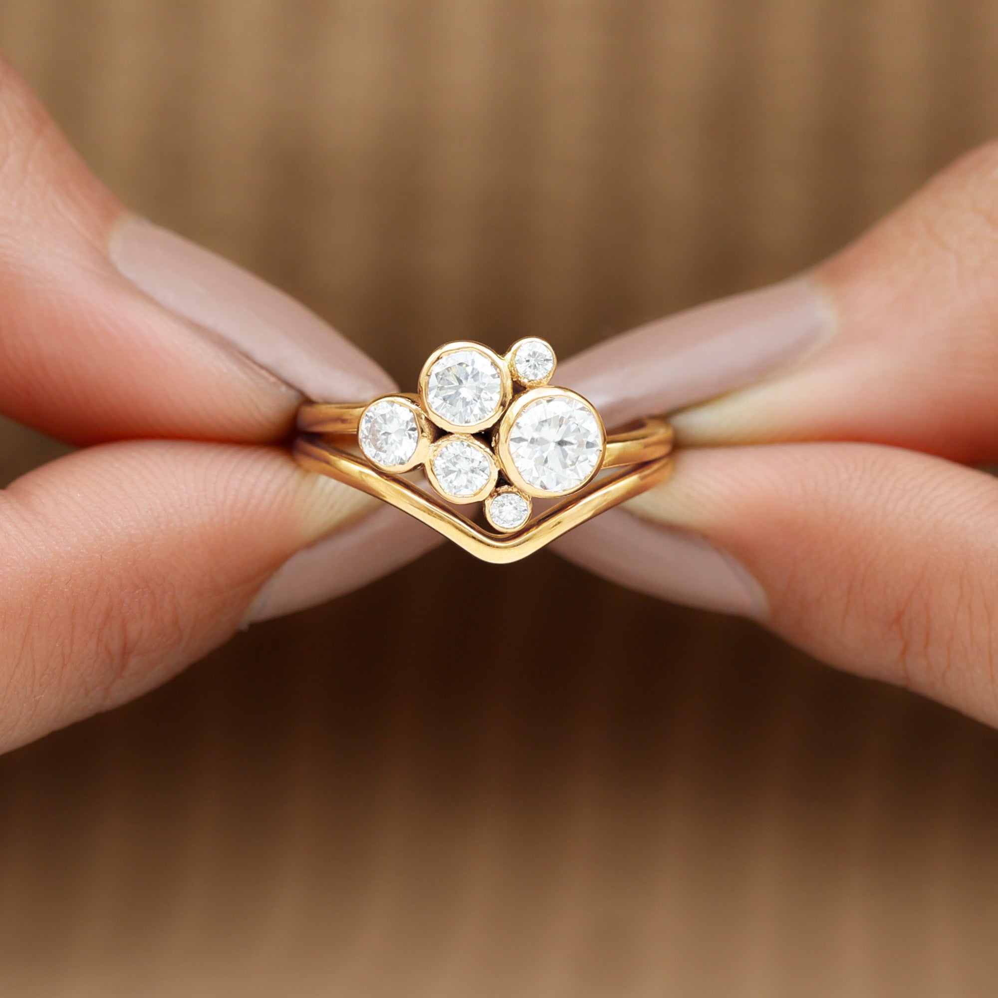 Rosec Jewels-Bezel Set Lab Created Diamond Cluster Wedding Ring Set