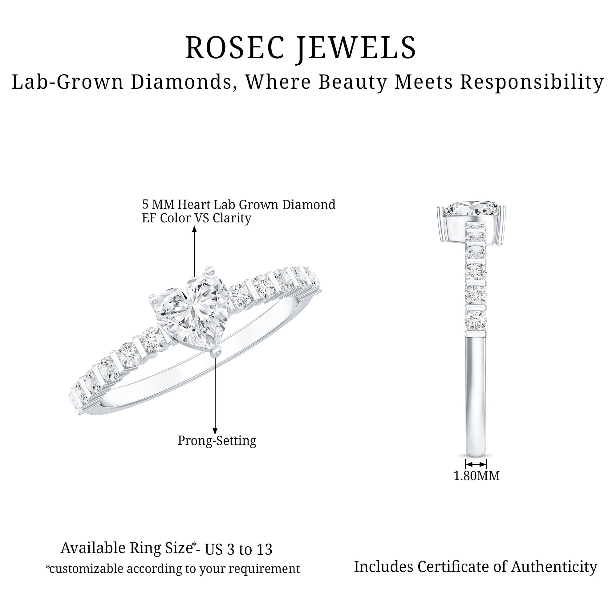 Rosec Jewels-Lab Grown Diamond Heart Promise Ring With Side Stones