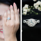 Rosec Jewels-Criss Cross Lab Grown Diamond Halo Engagement Ring For Women