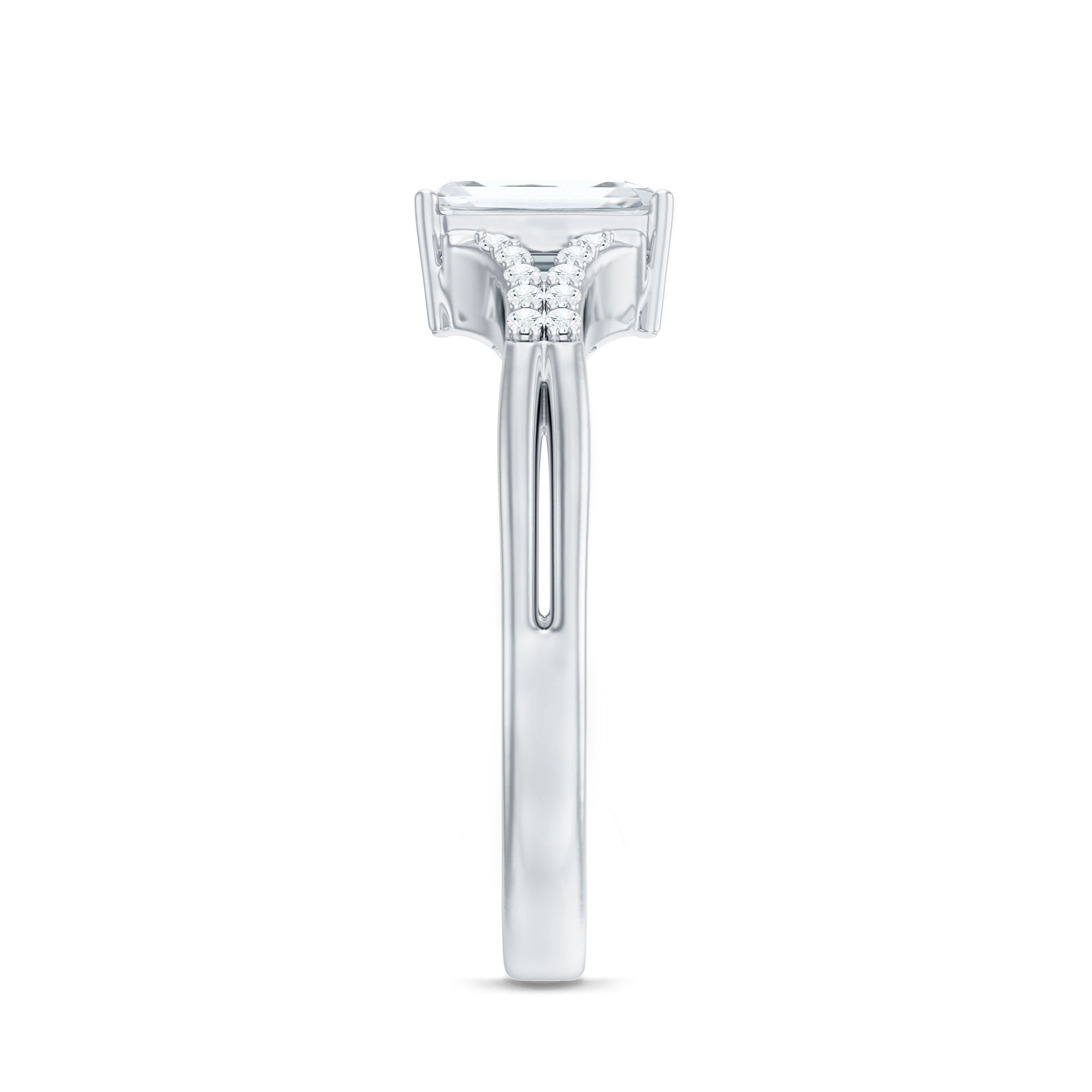 Emerald Cut Lab Diamond Engagement Ring With Split Shank Ring Lab - ( EF-VS ) - Rosec Jewels