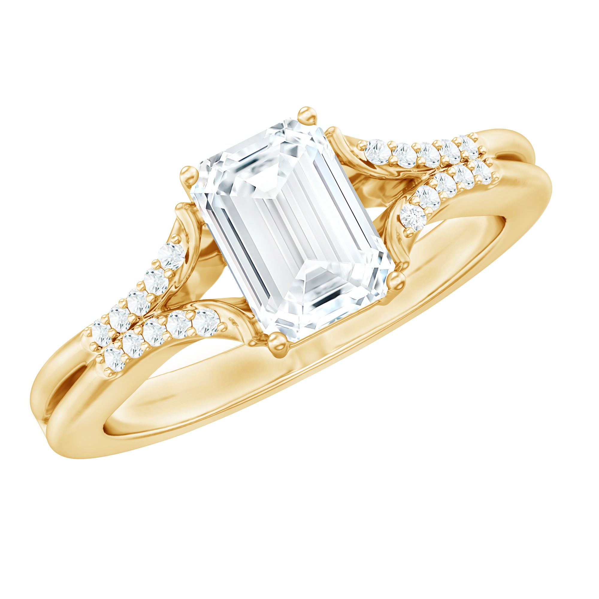 Rosec Jewels-Emerald Cut Lab Diamond Engagement Ring With Split Shank Ring