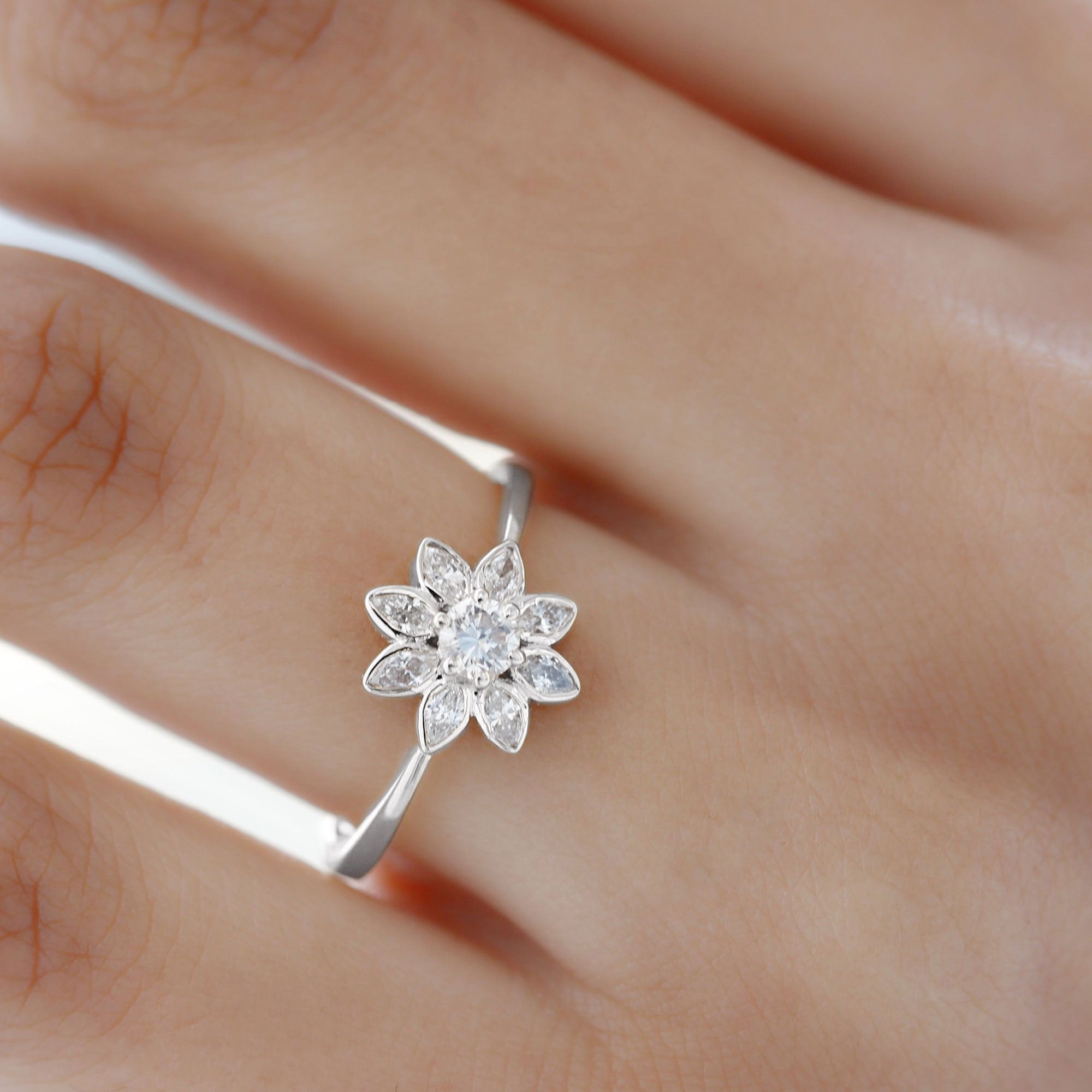 Rosec Jewels-Brilliant Cut Lab Grown Diamond Flower Cocktail Ring
