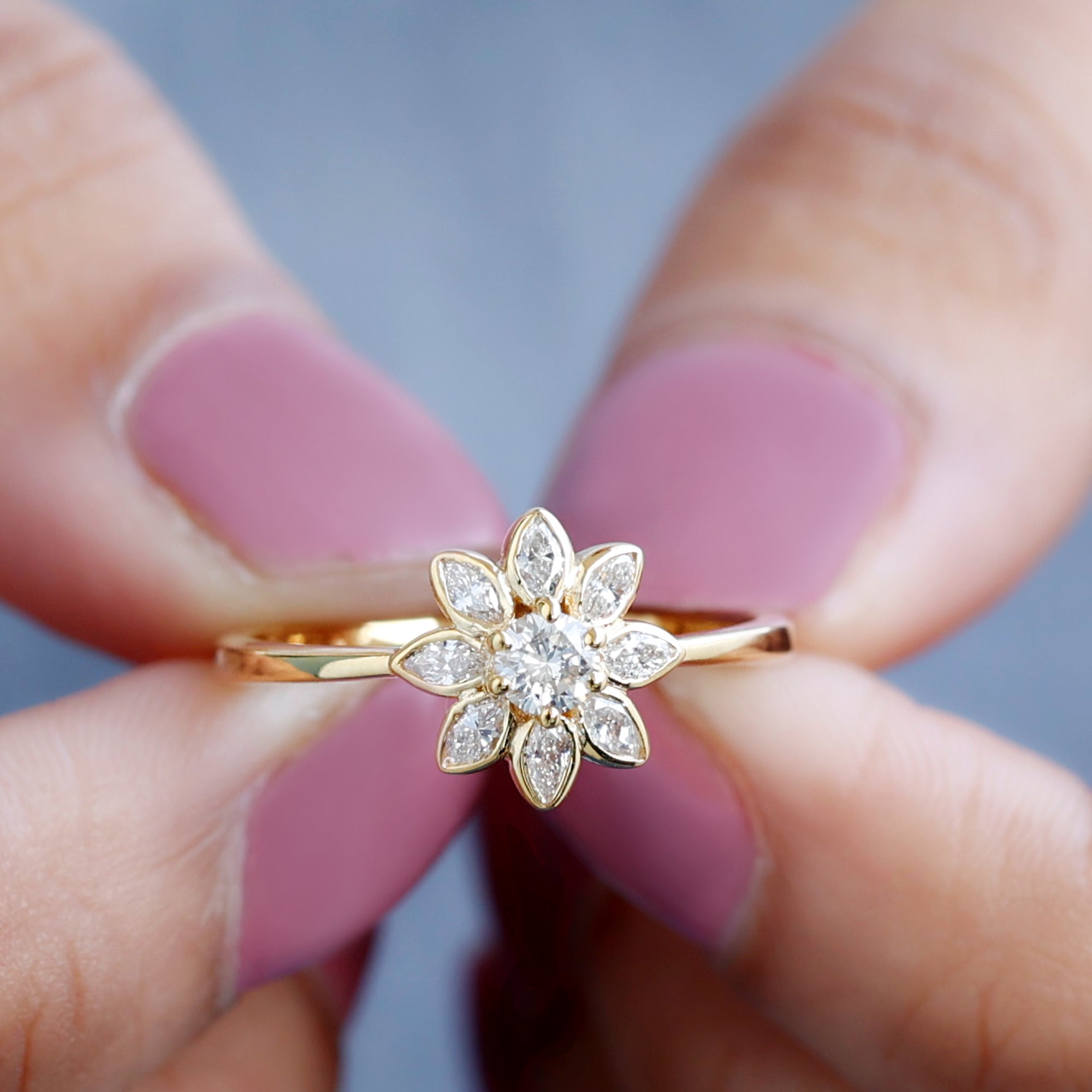 Rosec Jewels-Brilliant Cut Lab Grown Diamond Flower Cocktail Ring