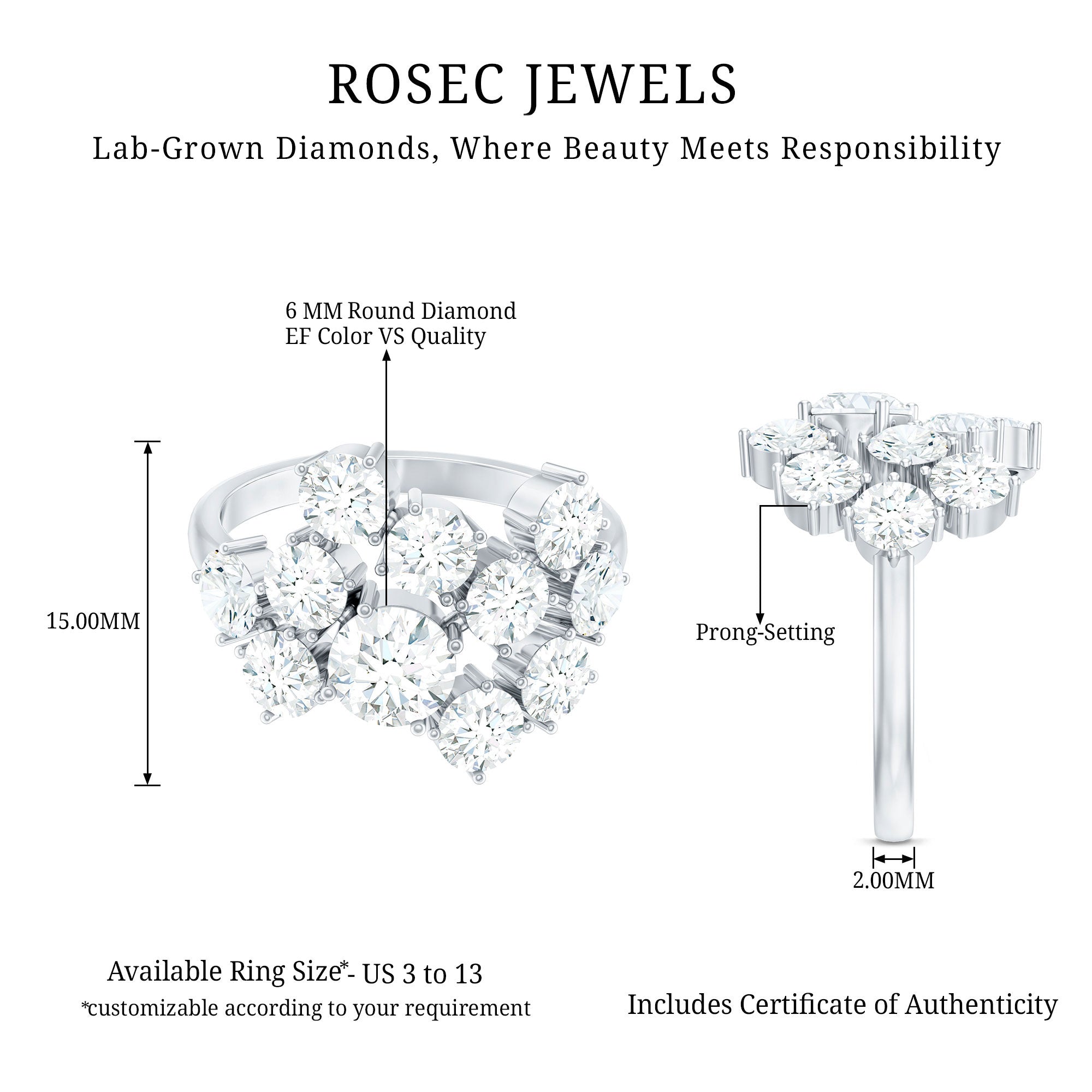 Rosec Jewels-Certified Lab Grown Diamond Statement Engagement Ring for Women