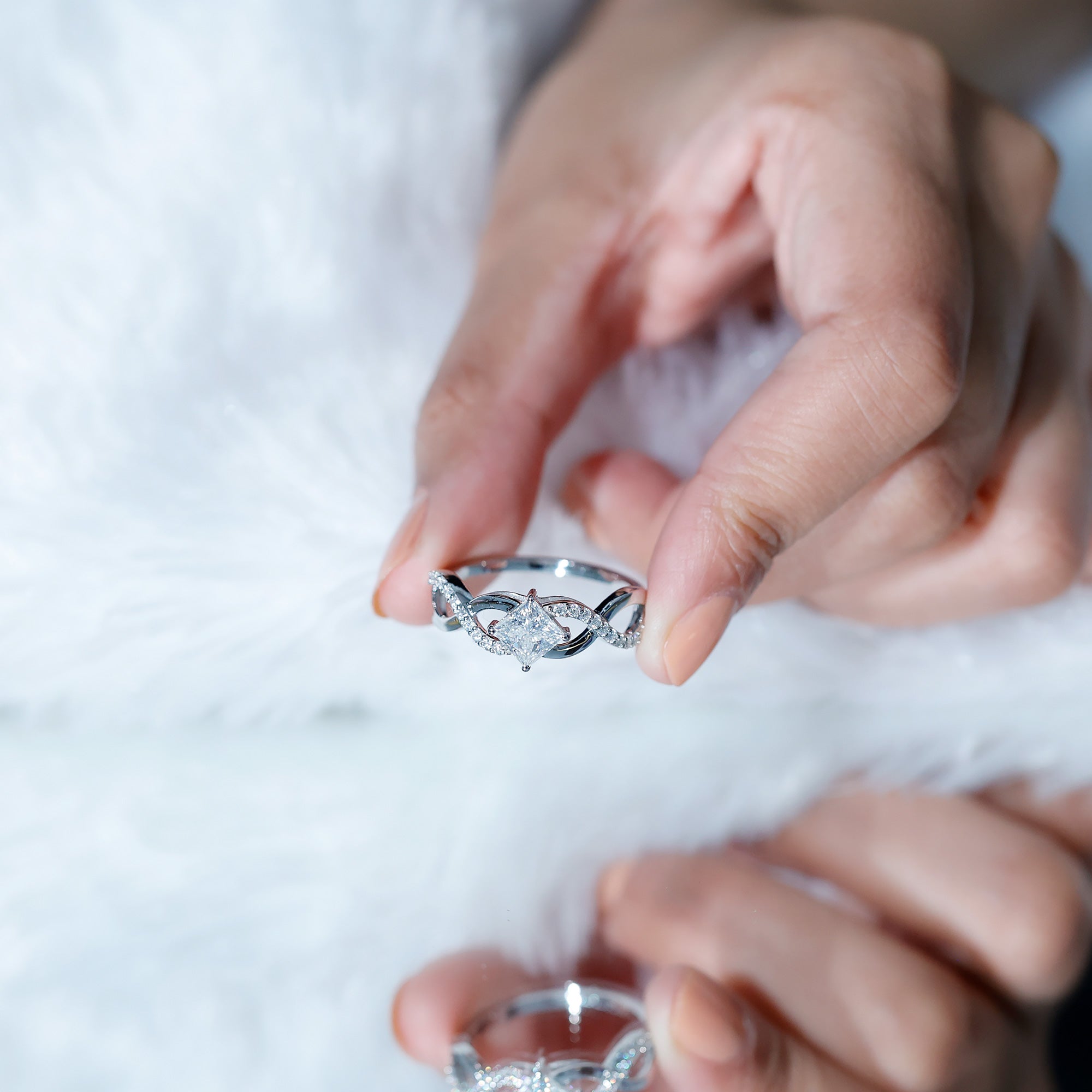 Rosec Jewels-Lab Diamond Crossover Ring with Side Stones