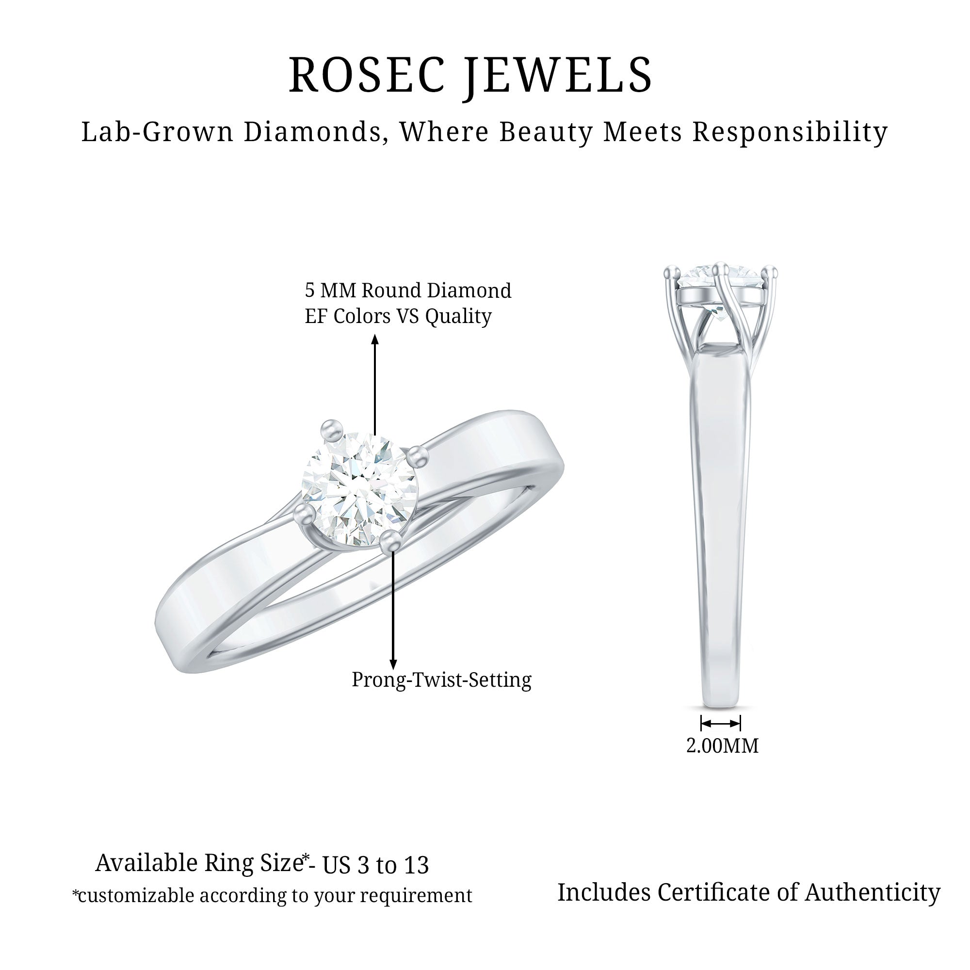 Rosec Jewels-Lab Grown Diamond Solitaire Ring With 4 Prong Diagonal Set