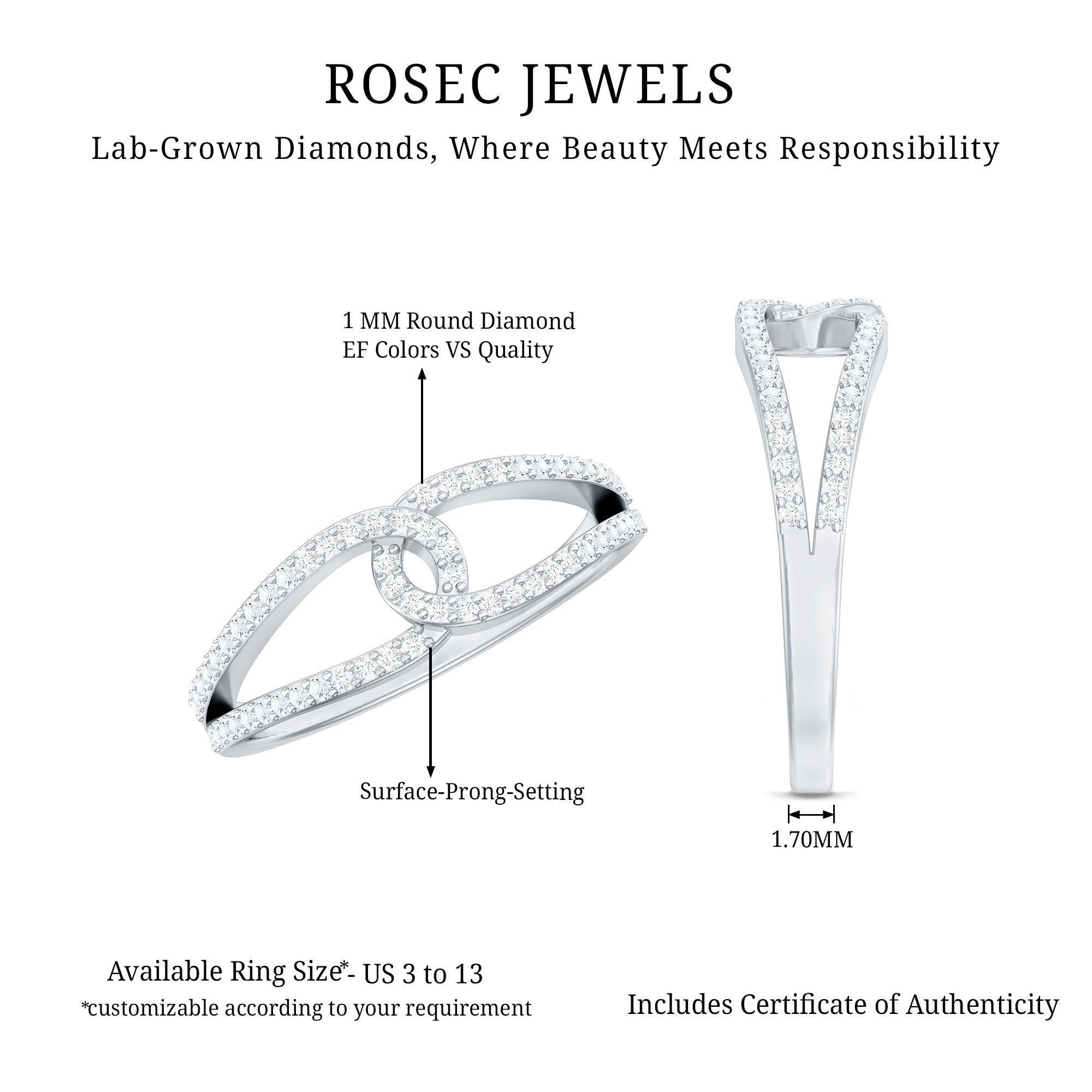 Rosec Jewels-Brilliant Cut Lab Created Diamond Knot Anniversary Ring for Her
