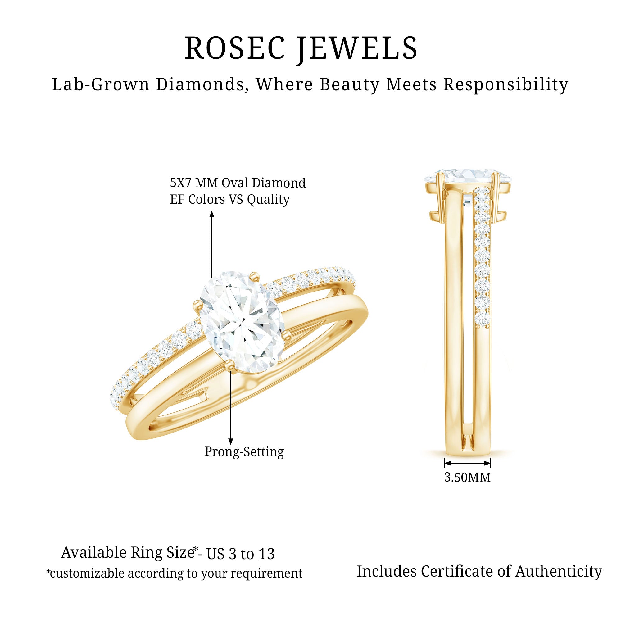 Rosec Jewels-5X7 MM Oval Cut Diamond Solitaire Promise Ring For Her