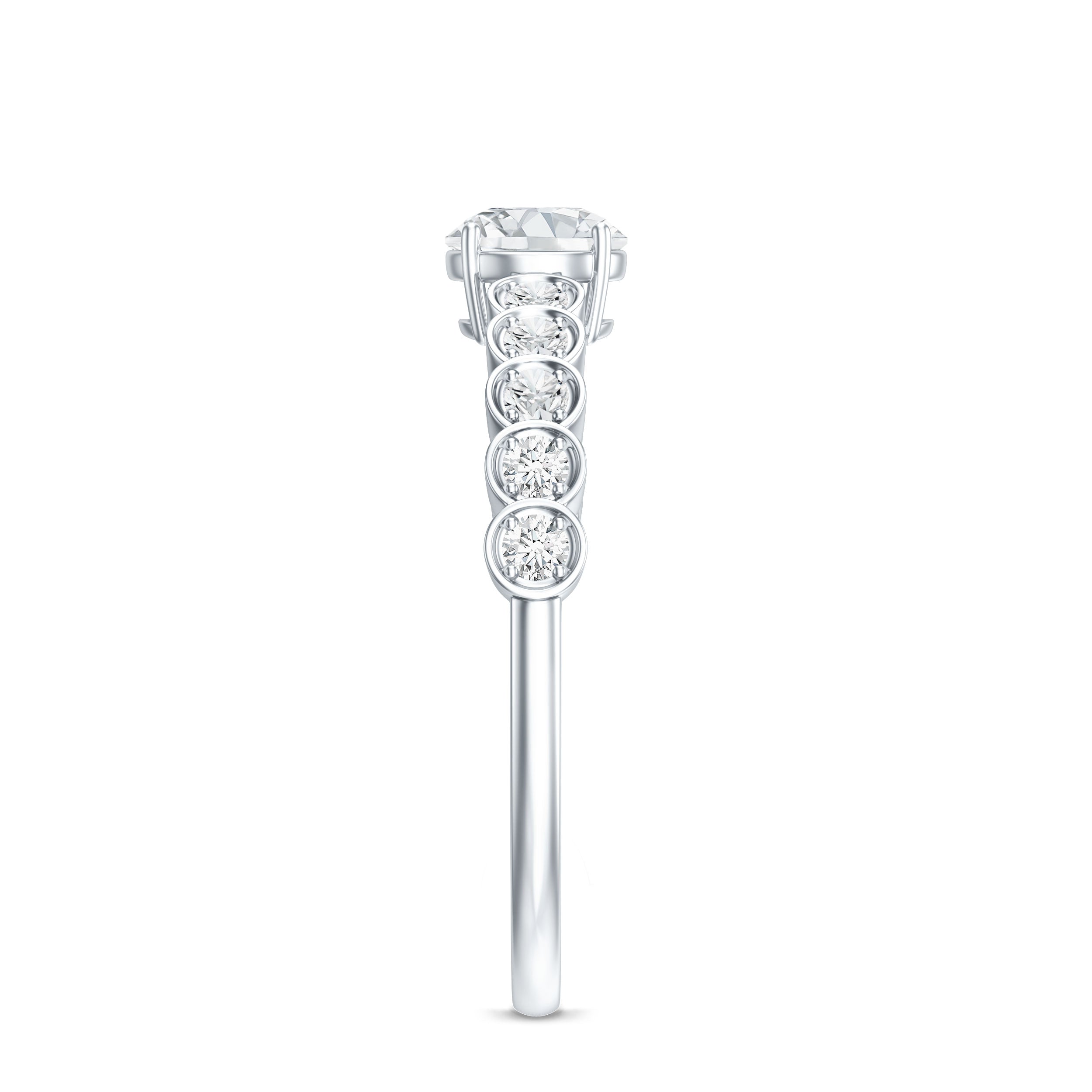 Round Brilliant Cut Lab Diamond Promise Ring with Side Stones Lab - ( EF-VS ) - Rosec Jewels