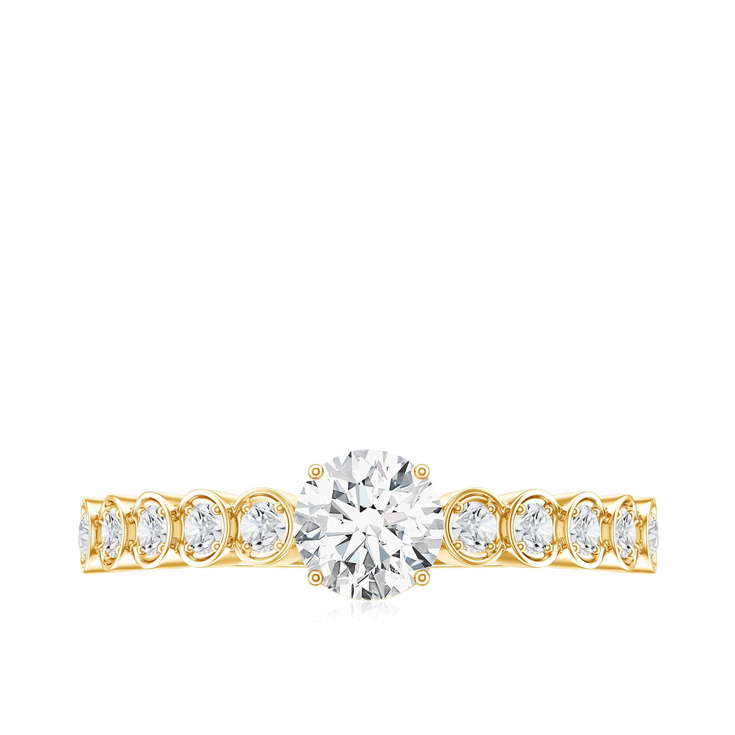 Round Brilliant Cut Lab Diamond Promise Ring with Side Stones Lab - ( EF-VS ) - Rosec Jewels