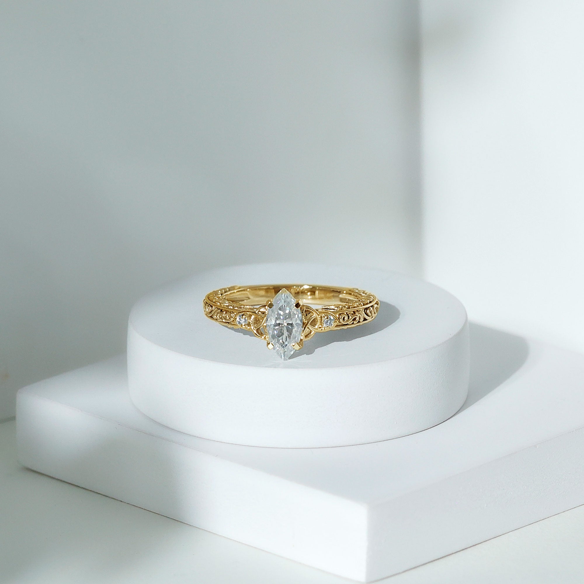 Rosec Jewels-Lab Grown Diamond Marquise Engagement Ring with Celtic Knot Detail