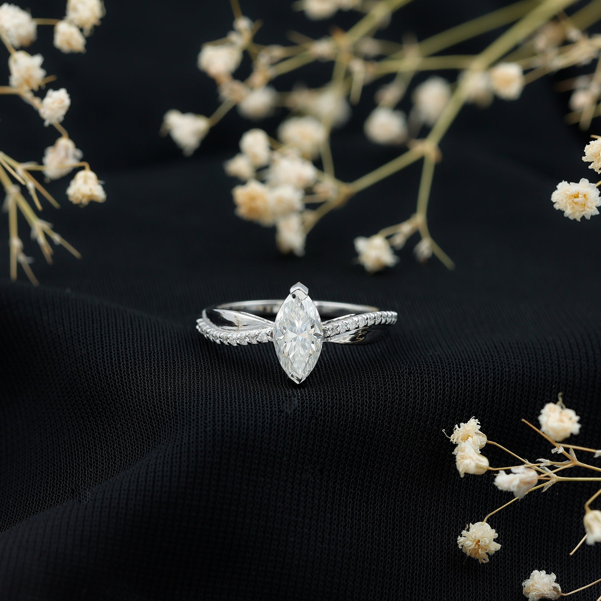 Rosec Jewels-Certified 1 CT Marquise Diamond Solitaire Ring with Side Stones