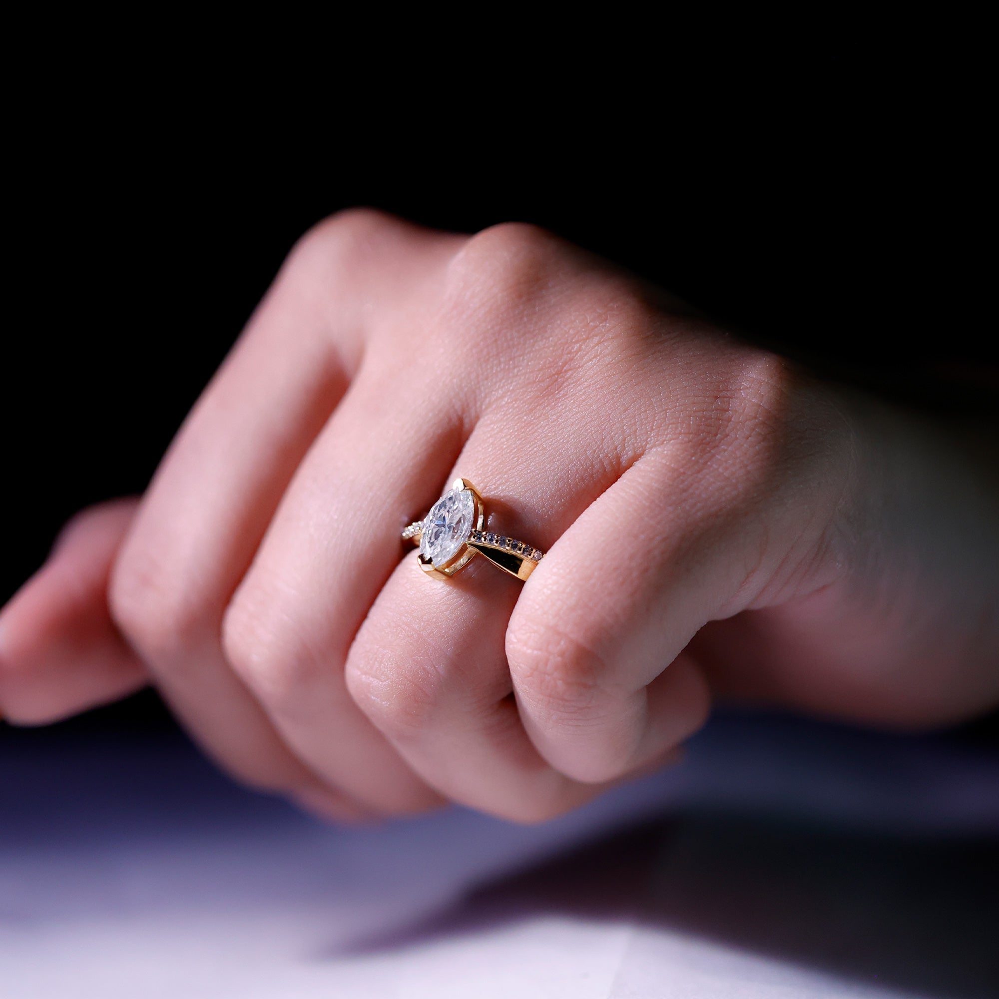 Rosec Jewels-Certified 1 CT Marquise Diamond Solitaire Ring with Side Stones