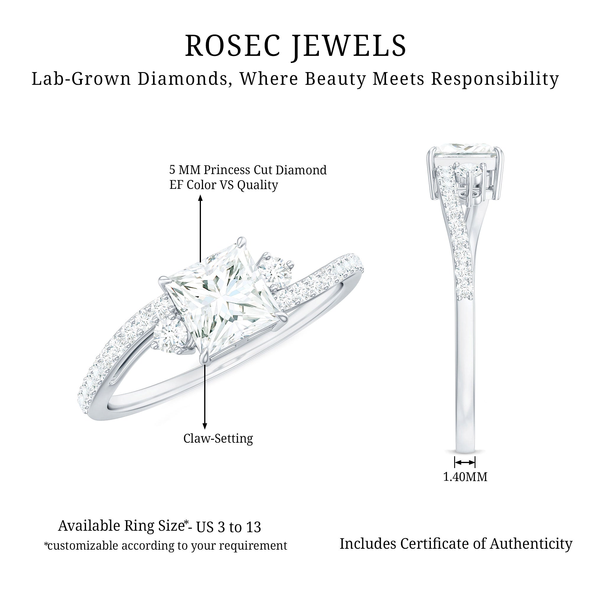 Certified Lab Grown Diamond Promise Engagement Ring Lab - ( EF-VS ) - Rosec Jewels