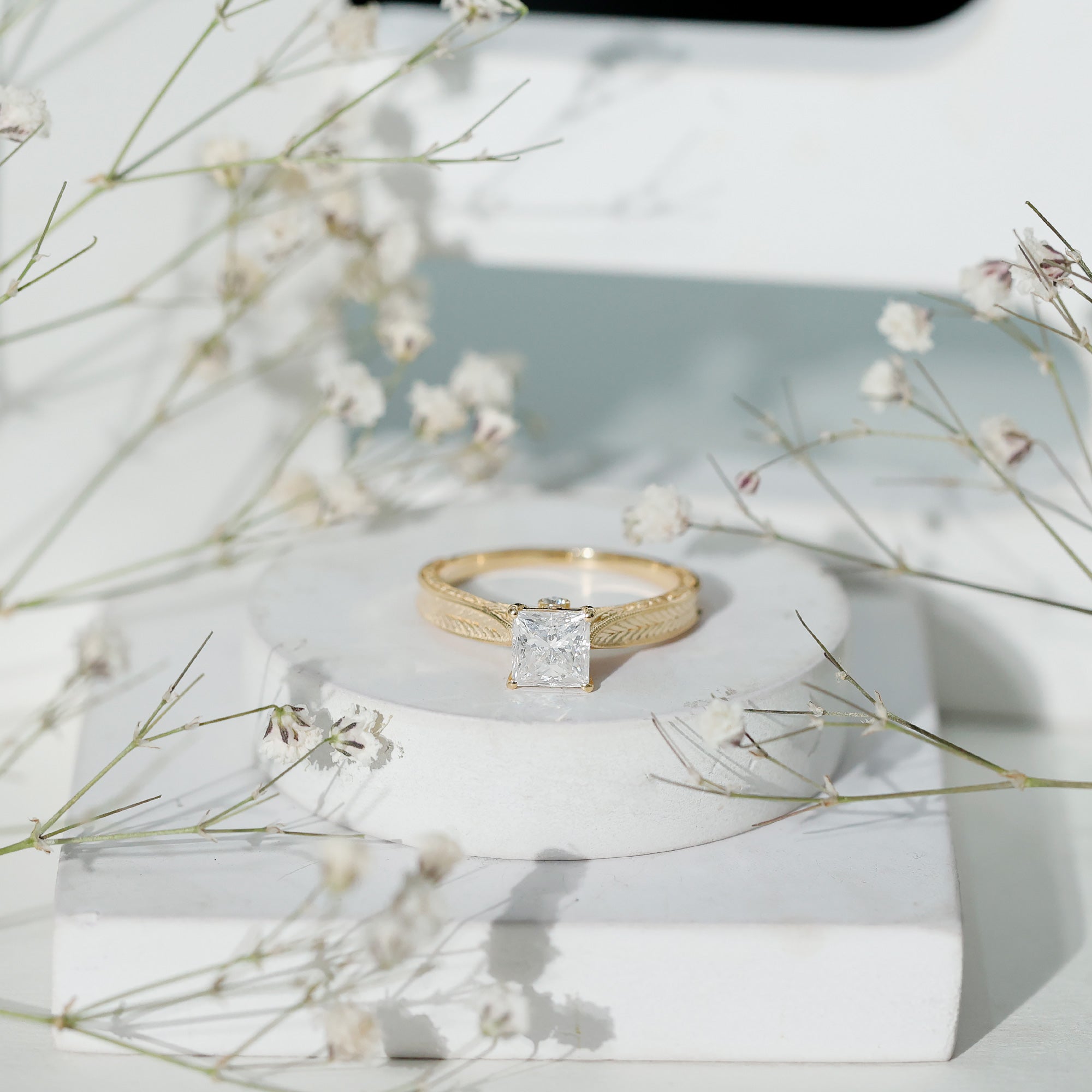 Rosec Jewels-Lab Grown Diamond Engraved Solitaire Engagement Ring in Claw Set