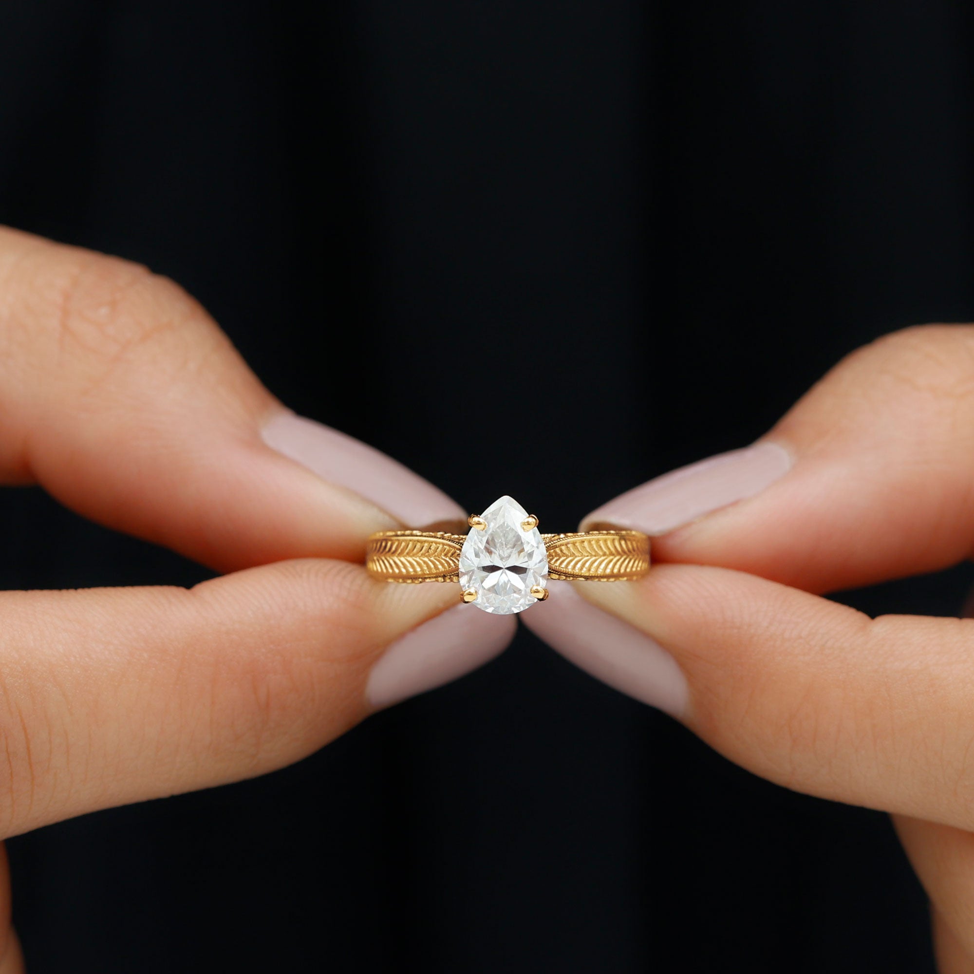 Rosec Jewels-6X8 mm Pear Lab Created Diamond Filigree Engagement Ring