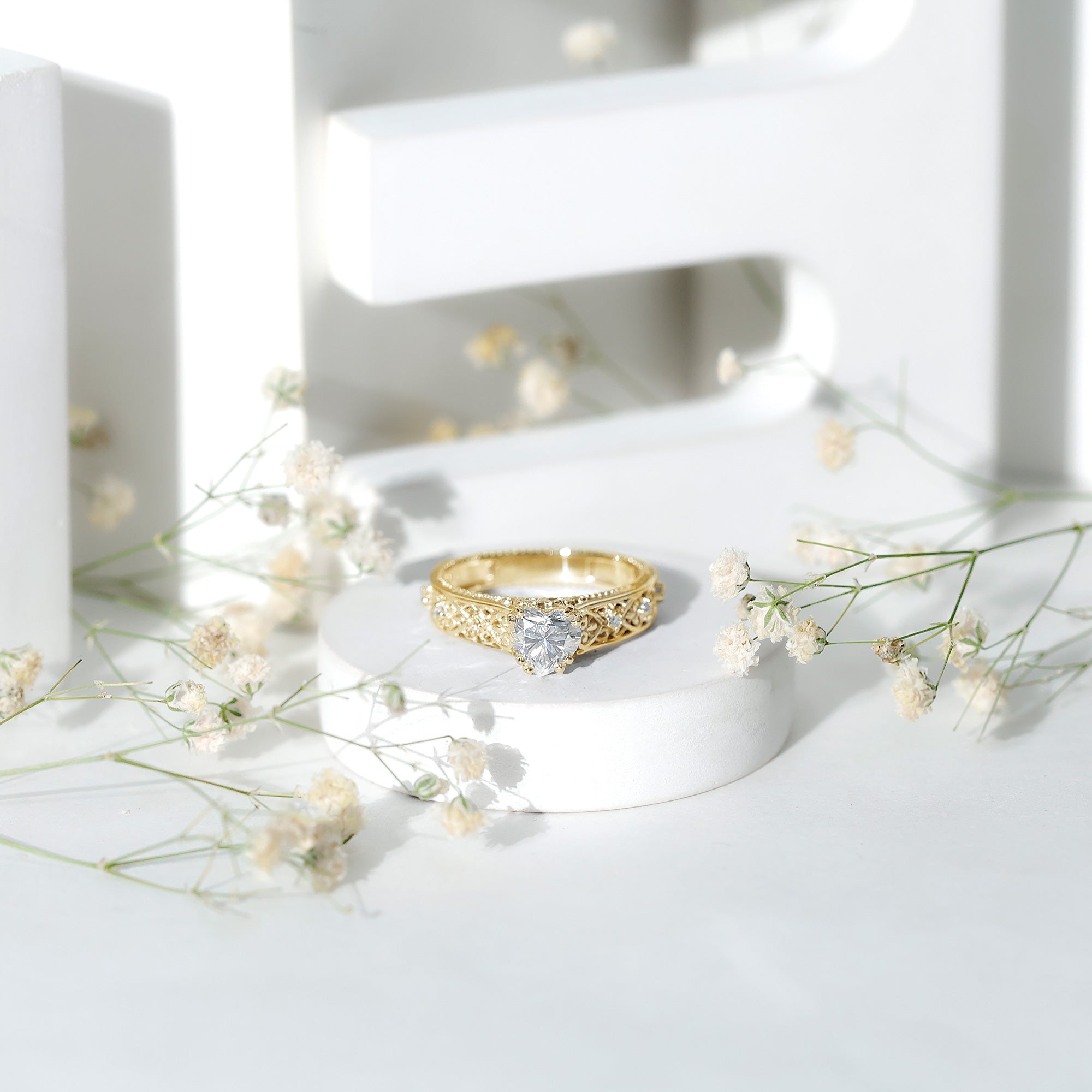 Rosec Jewels-Certified 1 Carat Heart Lab Created Vintage Engagement Ring