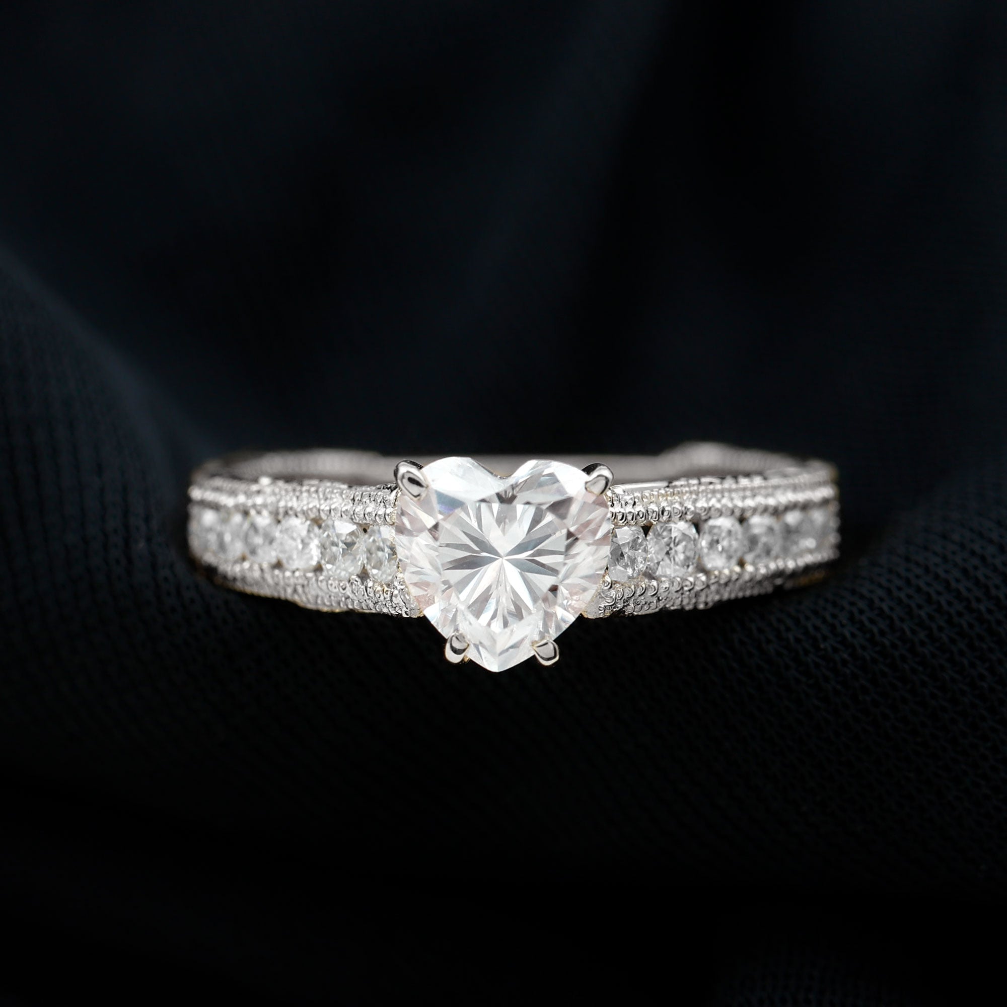 Rosec Jewels-Heart Engagement Ring With Lab Grown Diamonds