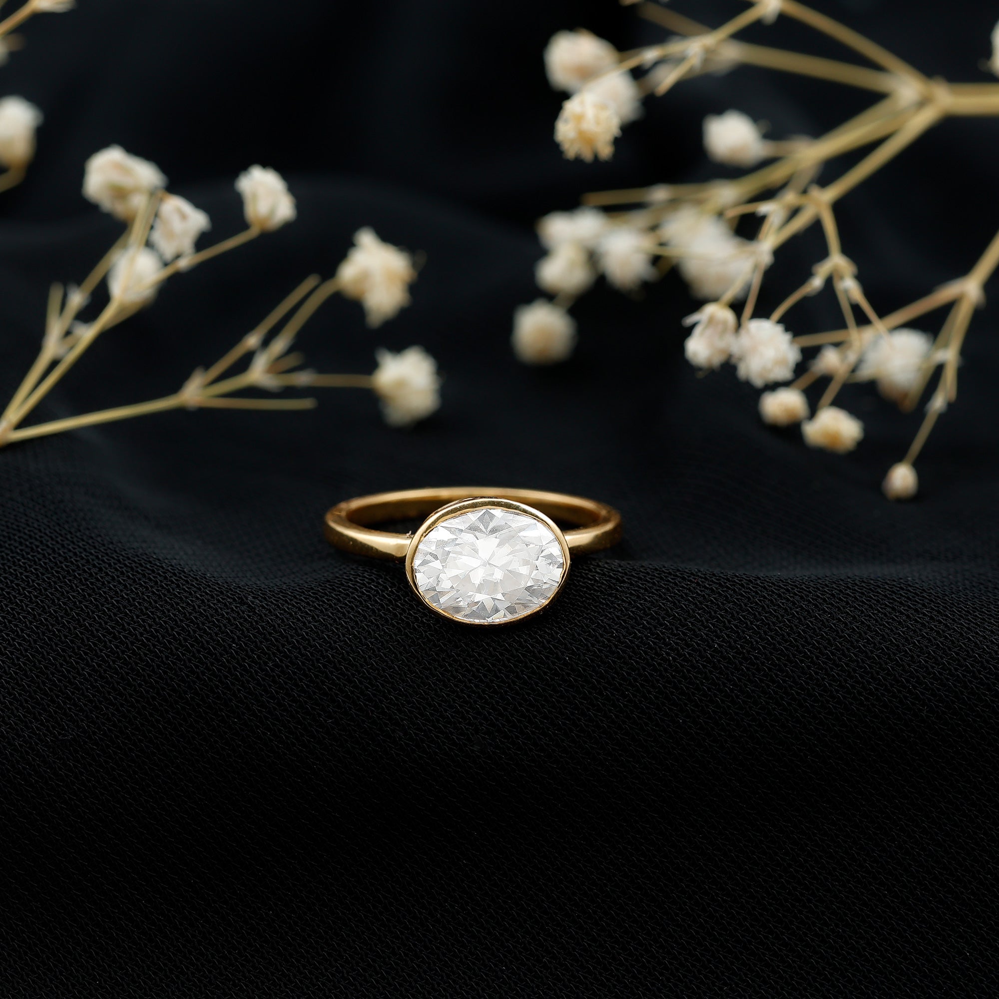 Bezel Set Lab Grown Diamond East West Engagement Ring Lab - ( EF-VS ) - Rosec Jewels