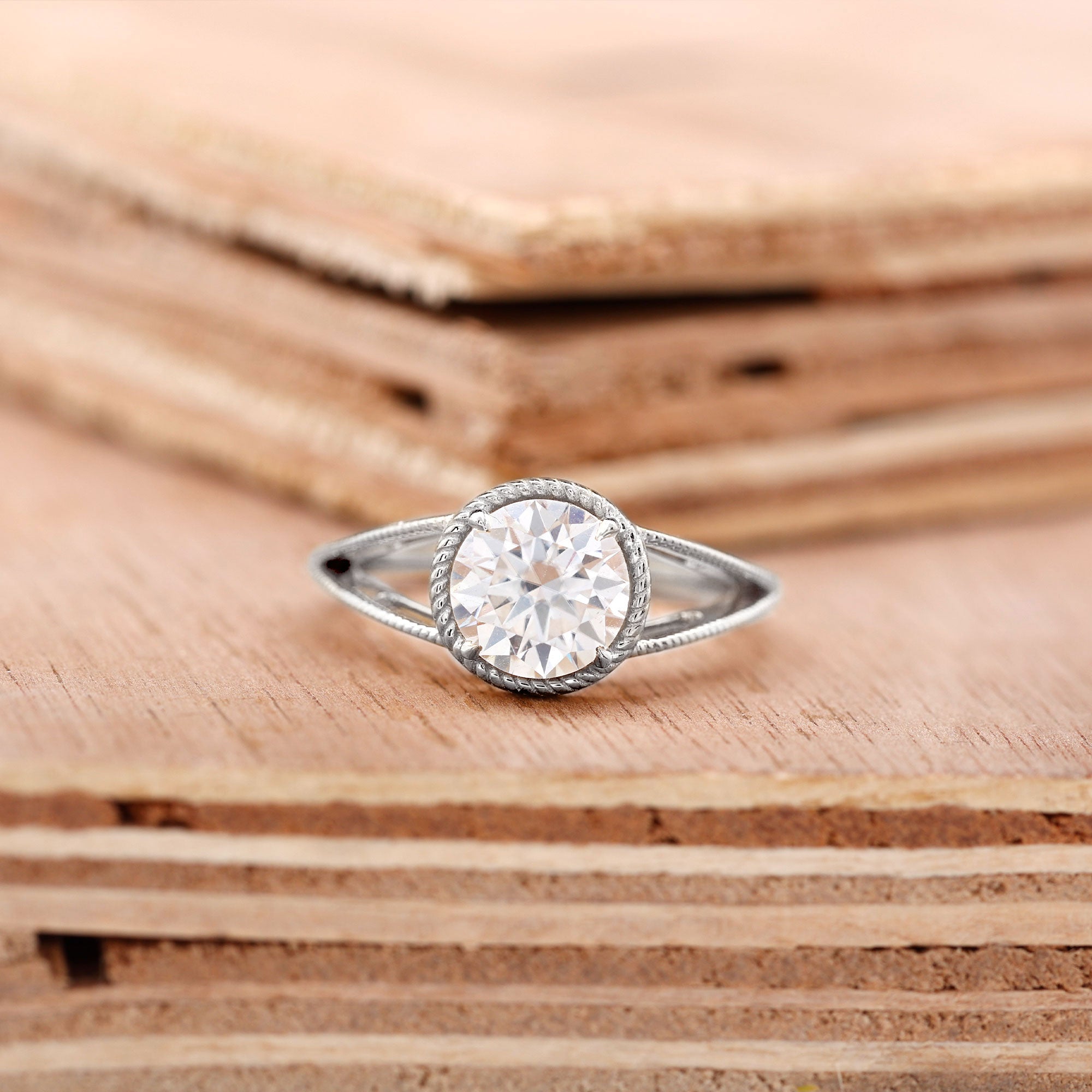 Rosec Jewels-Man Made Diamond Engagement Ring With Split Shank