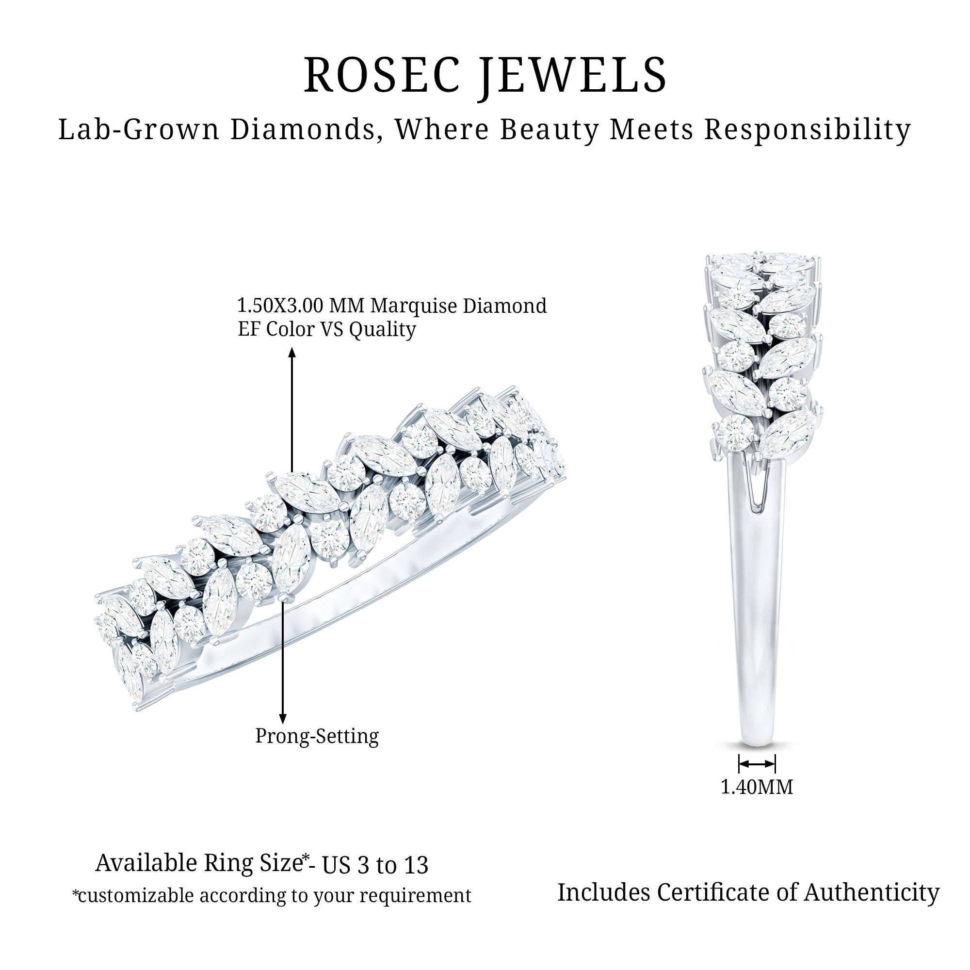 Rosec Jewels-Certified Lab Grown Diamond Marquise Wedding Band