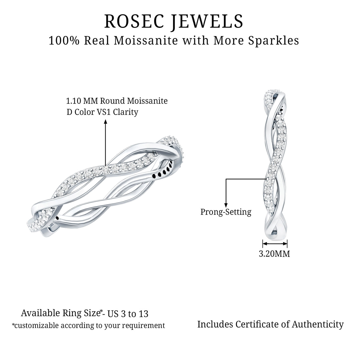 Lab Grown Diamond Braided Wedding Ring For Women Lab - ( EF-VS ) - Rosec Jewels