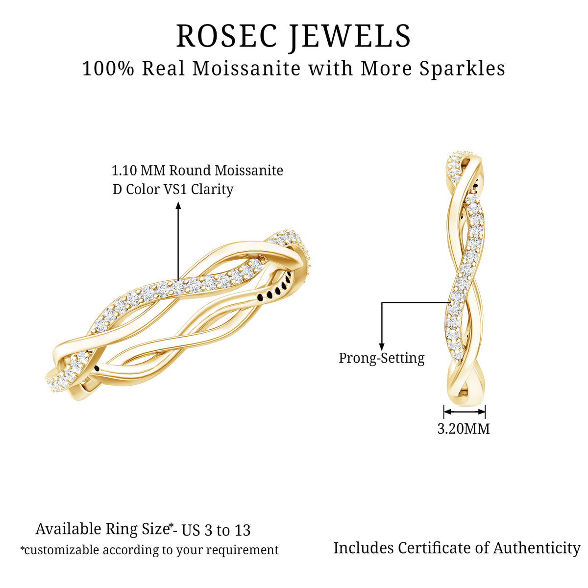 Lab Grown Diamond Braided Wedding Ring For Women Lab - ( EF-VS ) - Rosec Jewels