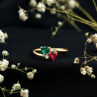 Rosec Jewels-Ruby and Emerald Toi Et Moi Promise Ring in Silver