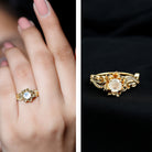 Rosec Jewels-Nature Inspired Moonstone and Diamond Engagement Ring in Silver